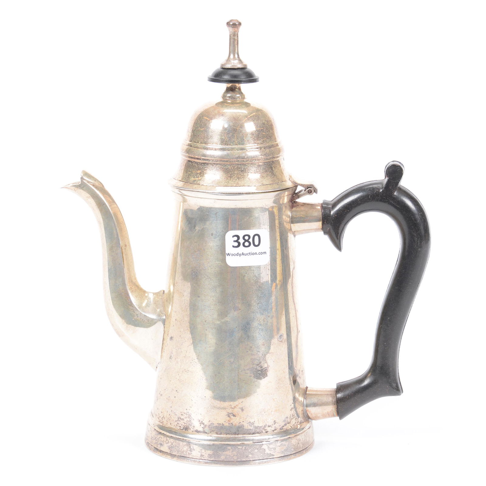 Early Solid Silver Teapot with Ebony Handle/Finial: Early Solid Silver Teapot with Ebony Handle/Finial, 8.5", No Visible Maker's Mark or Hallmarks, 695 Grams Total Weight; the Collection of Mrs. R. and the Late Dr. S. Alexander.