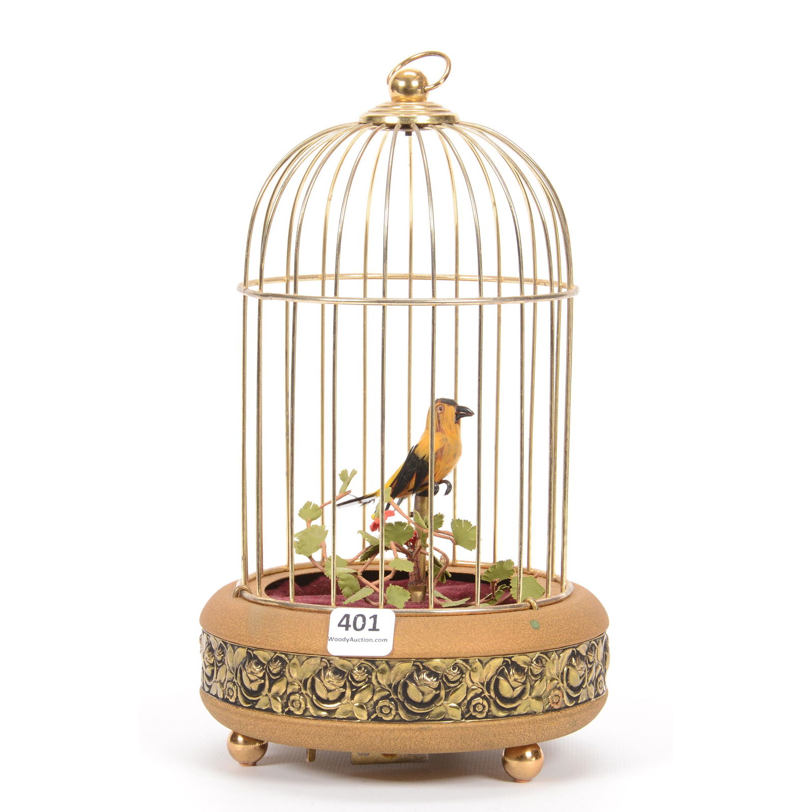 German Bird Cage Mechanical Music Box: German Bird Cage Mechanical Music Box, 9.5", Single Bird, Currently not in Working Condition; the Collection of Mrs. R. and the Late Dr. S. Alexander.