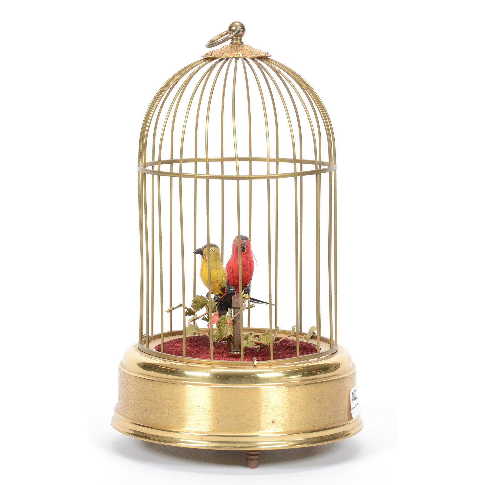 West German Bird Cage Mechanical Music Box: West German Bird Cage Mechanical Music Box, 9.75", Double Bird, Working Condition, Cage has a Slight Lean; the Collection of Mrs. R. and the Late Dr. S. Alexander.
