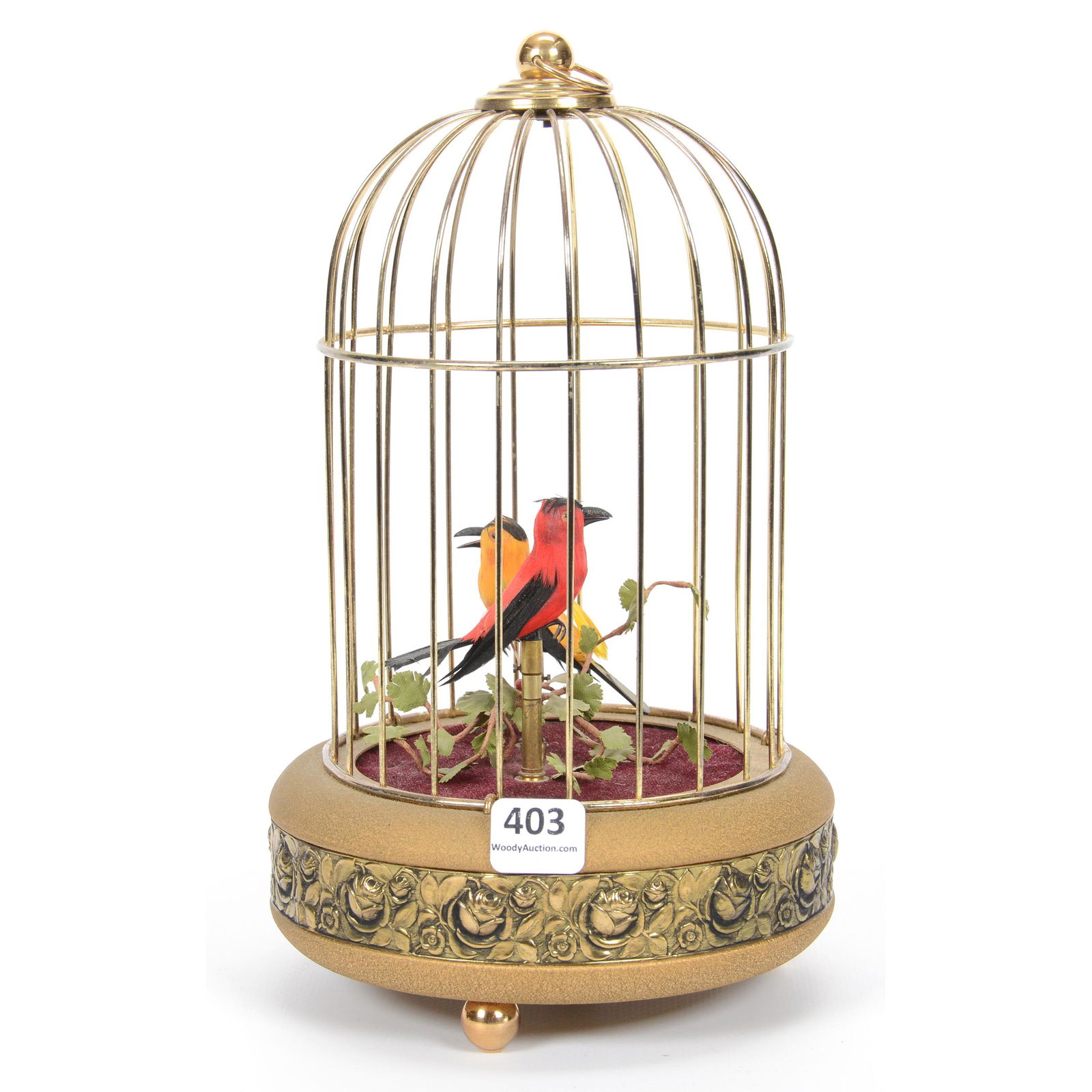 German Bird Cage Mechanical Music Box: German Bird Cage Mechanical Music Box, 9.5", Double Bird, Currently not in Working Condition; the Collection of Mrs. R. and the Late Dr. S. Alexander.