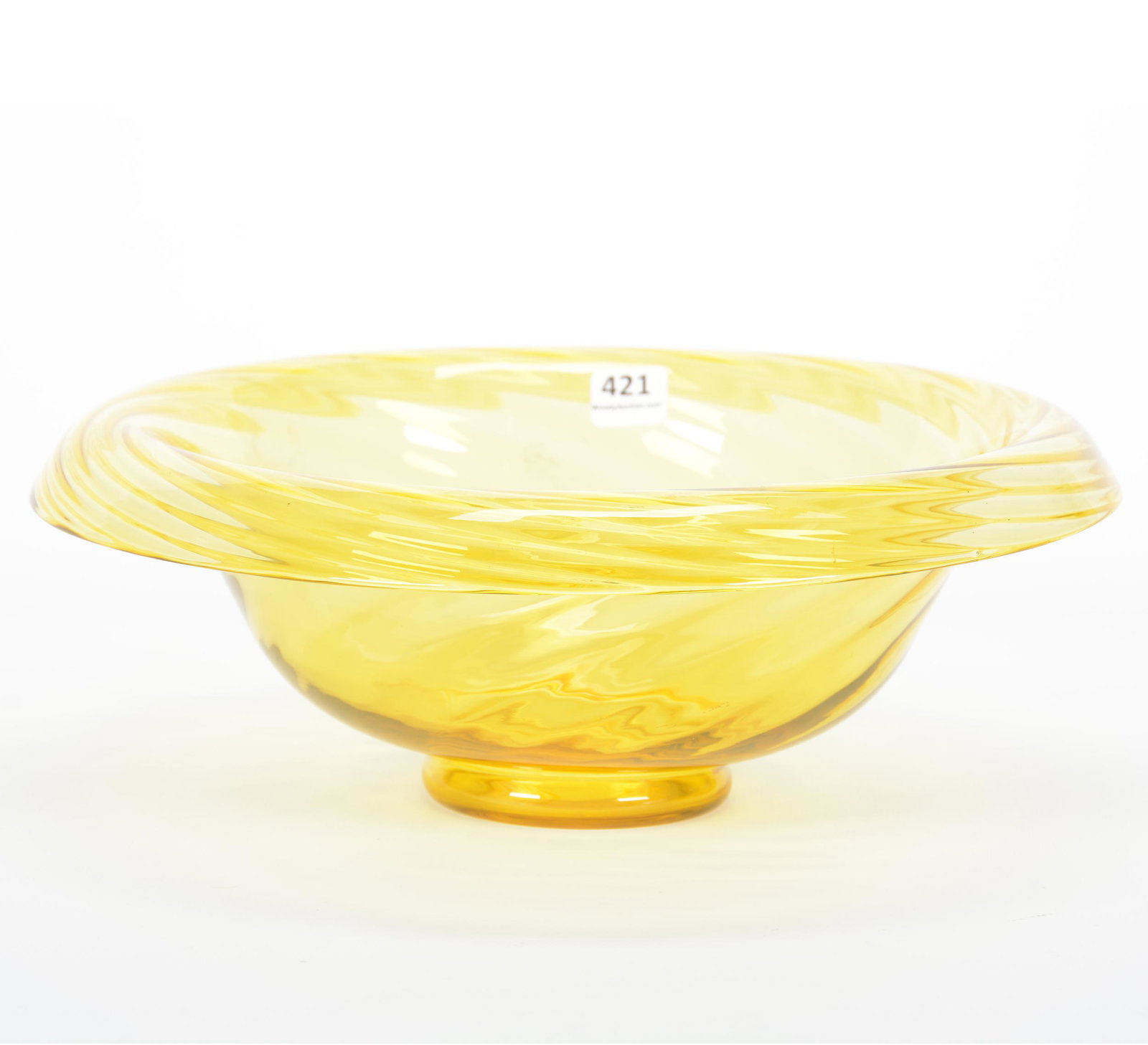 Bowl, Rolled Rim Art Glass, Solid Amber Swirl: Bowl, Rolled Rim Art Glass, Solid Amber Swirl, 4.25" X 11.5", Steuben Style, Polished Pontil Base; the Collection of Mrs. R. and the Late Dr. S. Alexander.