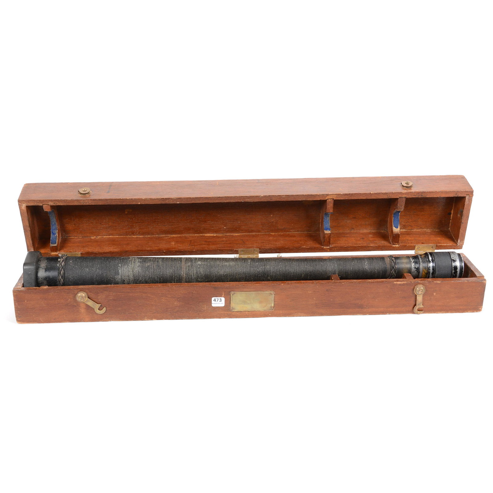 U.S. Navy WWII Spy Glass in Original Wooden Case: U.S, Navy WWII Spy Glass in Original Wooden Case, 31", Quartermaster Mark Ii, Sixteen Power, Serial #14628 on Case and Spy Glass Match, Good Optics; the Collection of Mrs. R. and the Late Dr. S. Alexa