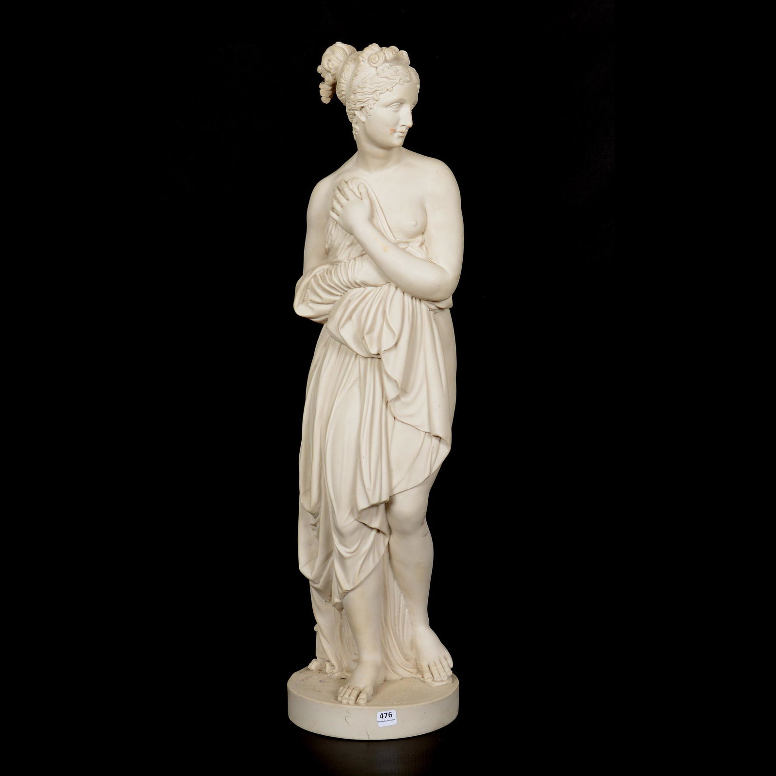 Carved Marble Statue of Woman: Carved Marble Statue of Woman, 31", No Visible Artist Marks, (37) Pounds Total Weight; the Collection of Mrs. R. and the Late Dr. S. Alexander.