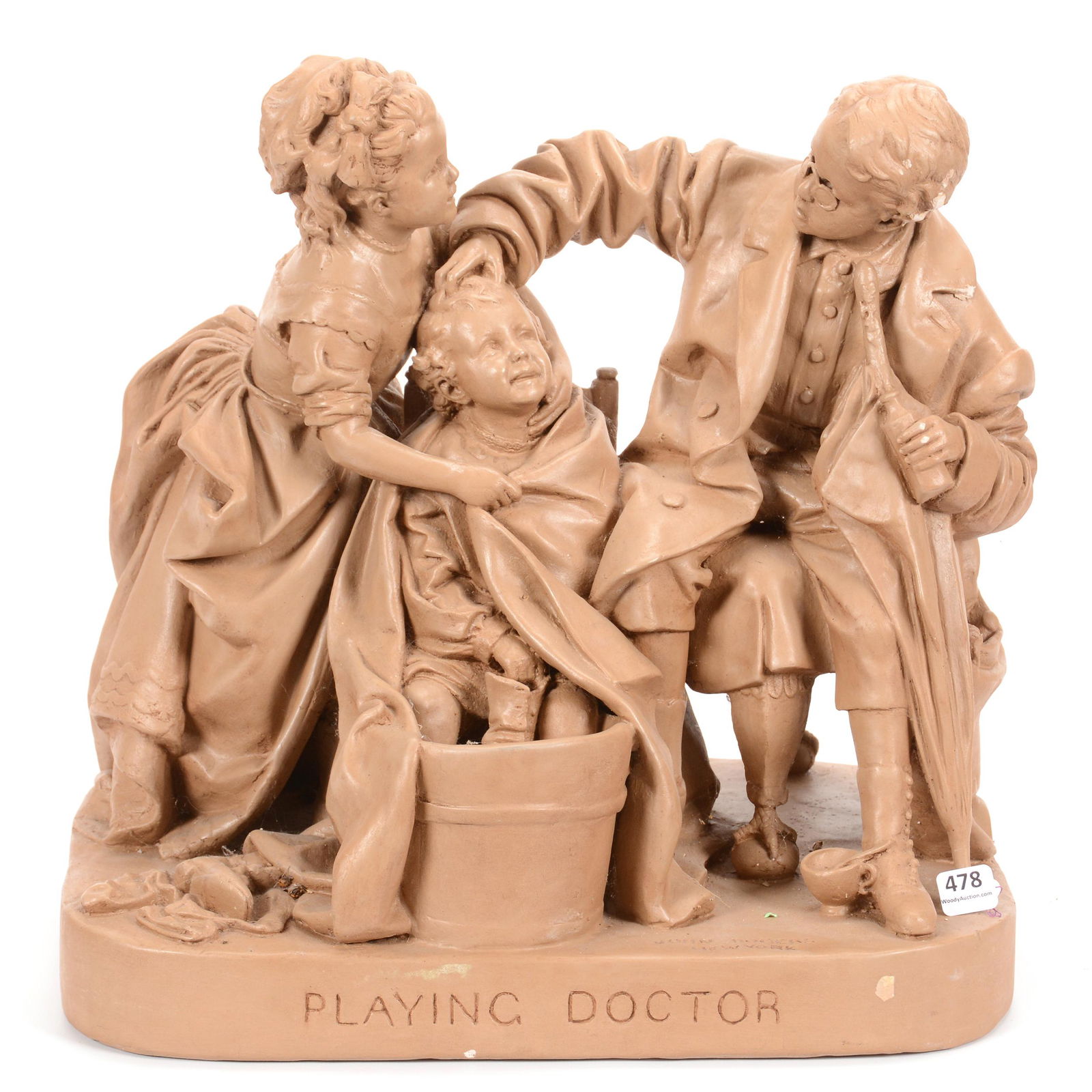 Original John Rogers Group "Playing Doctor": Original John Rogers Group "Playing Doctor", 14" X 15", "Patented October 15, 1872"; the Collection of Mrs. R. and the Late Dr. S. Alexander.