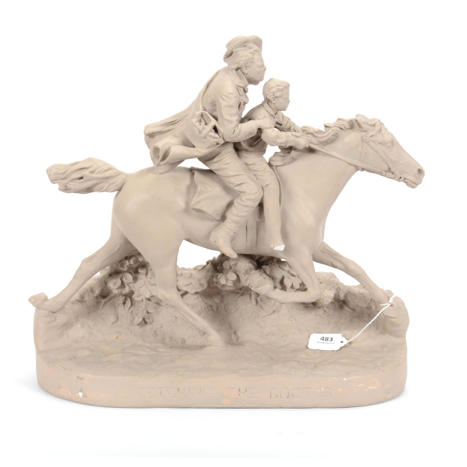 Original John Rogers Group "Fetching the Doctor": Original John Rogers Group "Fetching the Doctor", 16" X 16.5", Re-Paint Touch-Up, Boy is Missing Right Foot; the Collection of Mrs. R. and the Late Dr. S. Alexander.