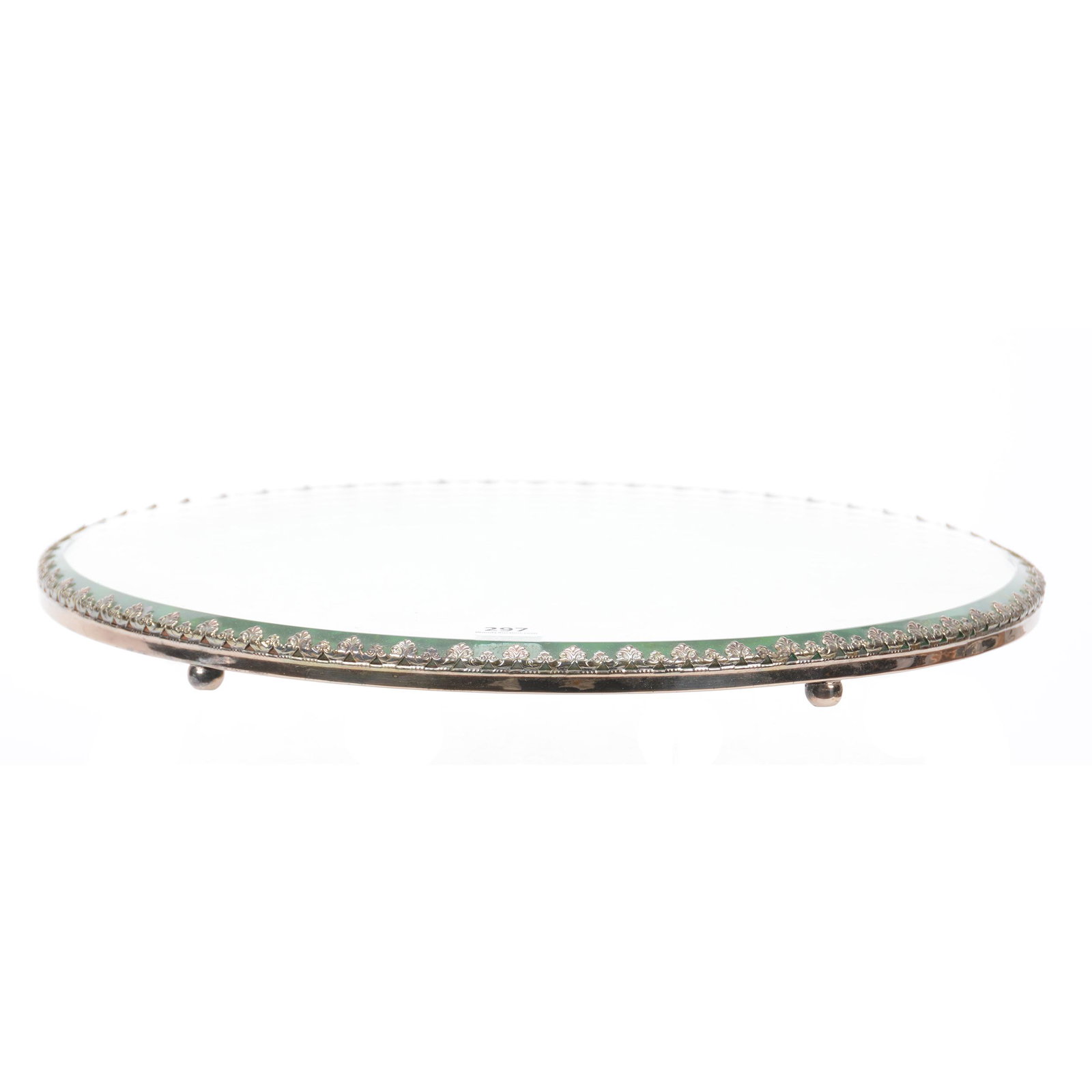 Beveled Mirror Plateau, Silverplate Border: Beveled Mirror Plateau, Silverplate Border, 14", Simple Border, The William Buschling Collection