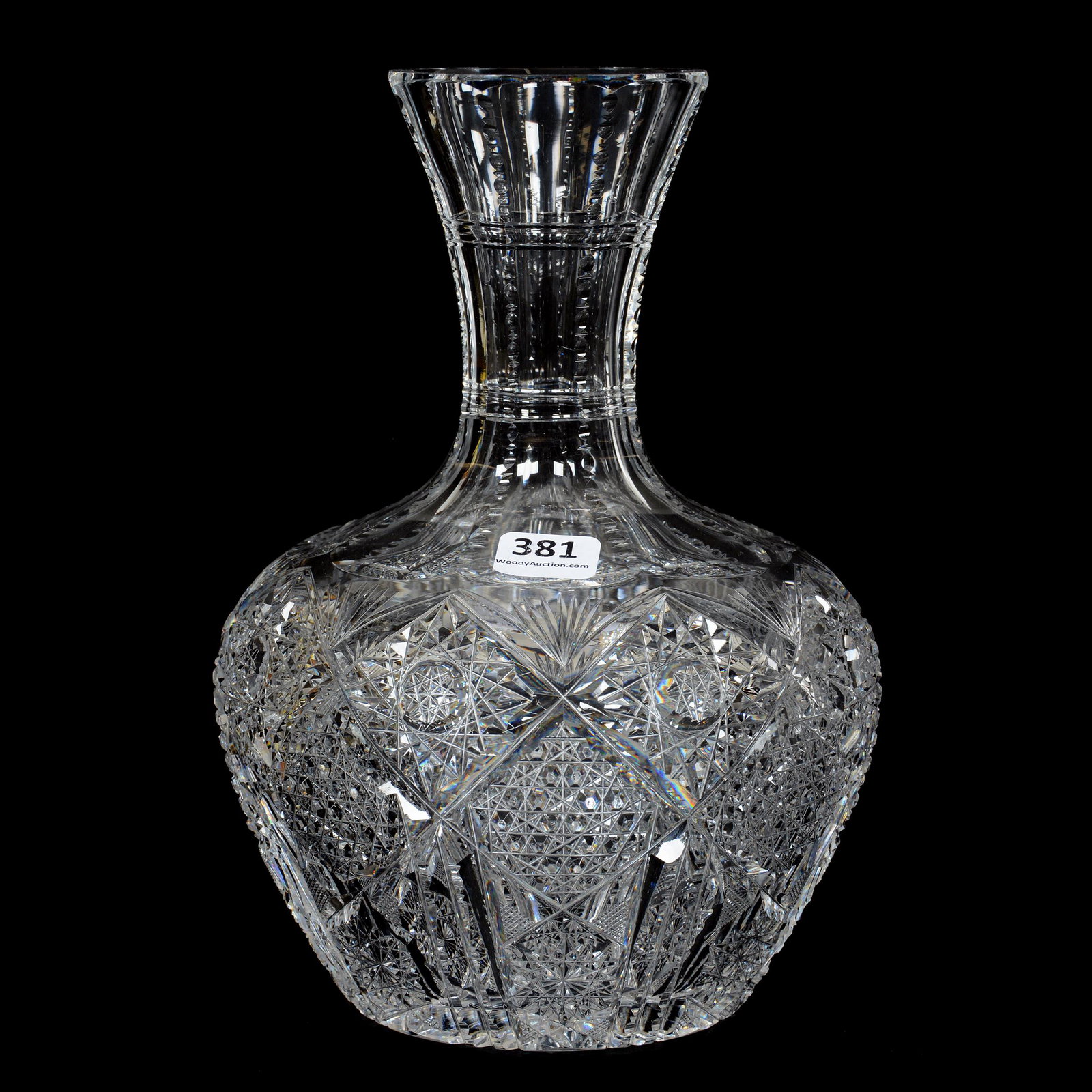 Water Carafe, ABCG, Myrtle Pattern by Pairpoint: Water Carafe, ABCG, Myrtle Pattern by Pairpoint, 8.5", Hobstar Base, The William Buschling Collection