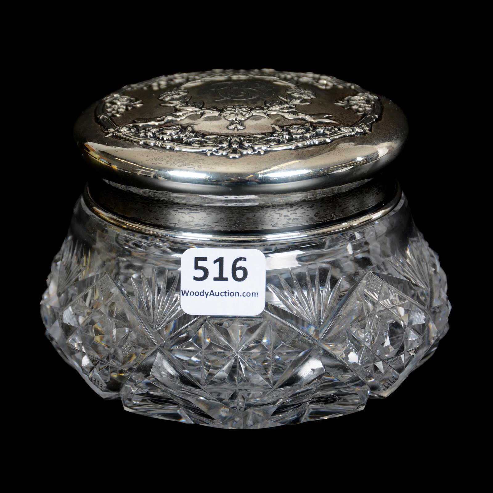Powder Box, ABCG, Sterling Silver Lid: Powder Box, ABCG, Sterling Silver Lid, 3.5" x 4.5", Hobstar, Split Diamond and Fan Motif, Hobstar Base, The William Buschling Collection