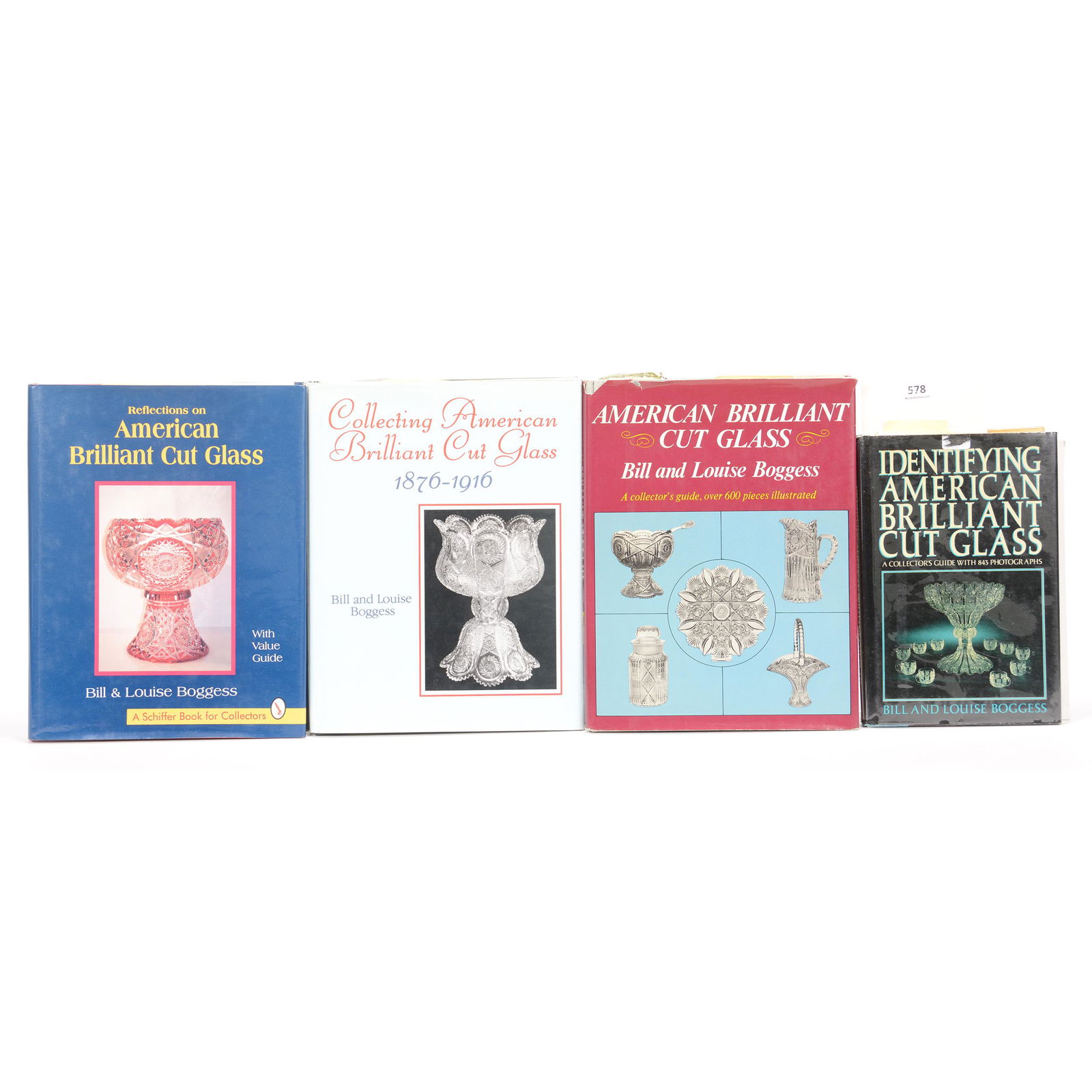 (4) Books About American Brilliant Cut Glass: (4) Books About American Brilliant Cut Glass, Books Are All by Bill & Louise Boggess, (1) Identifying American Brilliant Cut Glass, 1984, Loose Pages, (1) Reflections on American Brilliant Cut Glass,