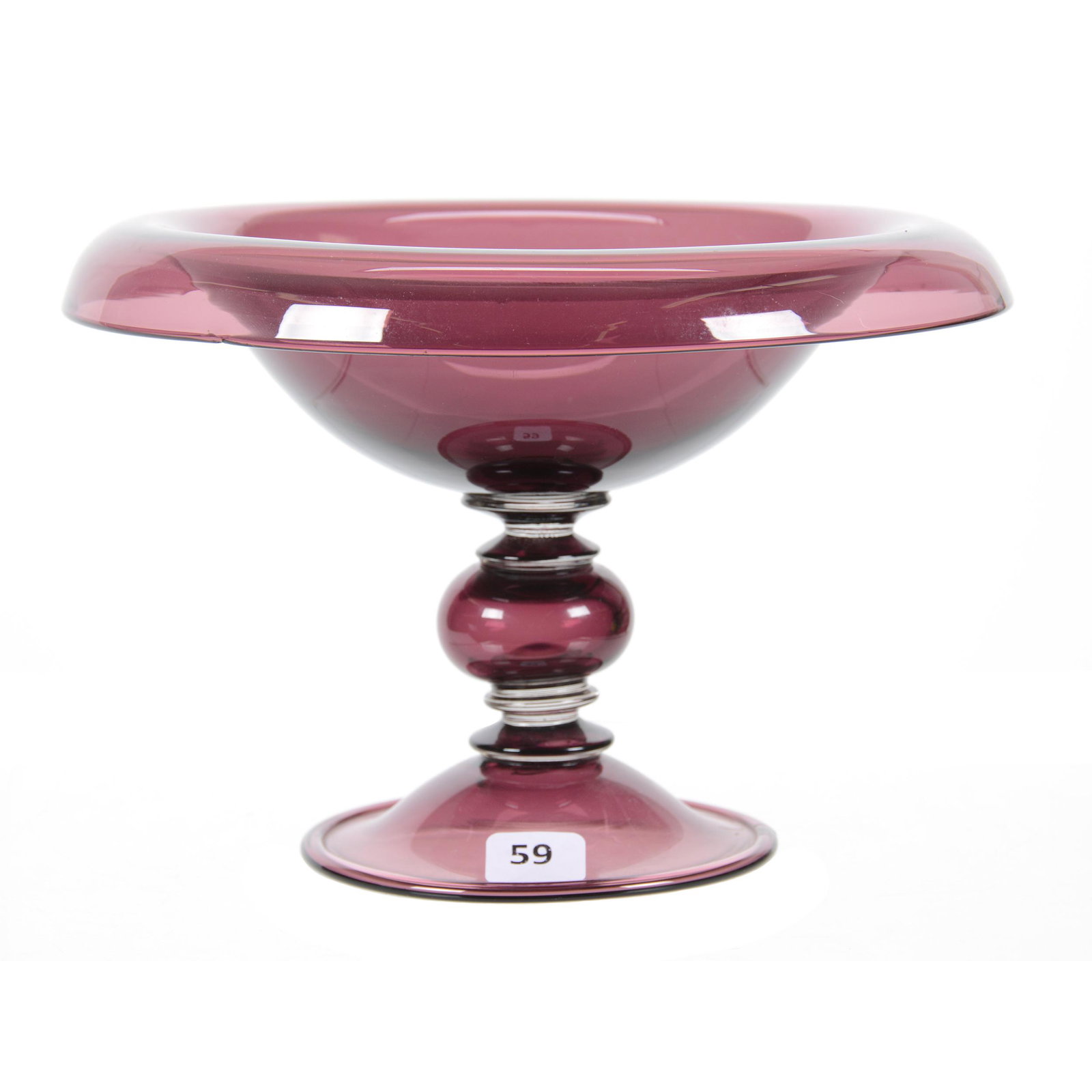 Compote, Unmarked Steuben Art Glass: Compote, Unmarked Steuben Art Glass, 5.75" x 8.5", Solid Amethyst with Ball Stem, Rolled Rim, Private Collection