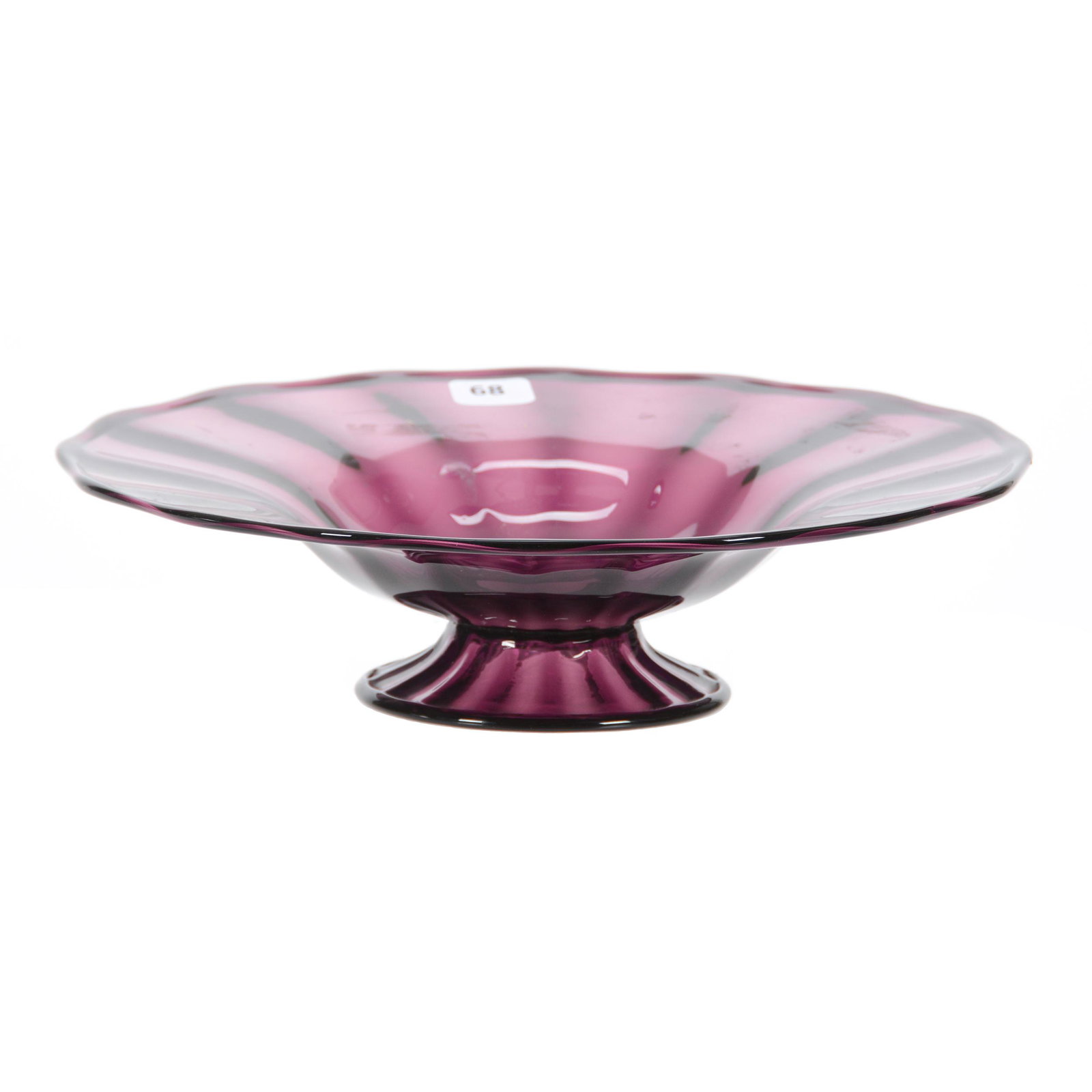 Footed Bowl, Optic Rib Pattern by Steuben Art Glass: Footed Bowl, Optic Rib Pattern by Steuben Art Glass, 2.5" x 10", Solid Amethyst, Private Collection. UPDATED 9-8-20: updated pattern name.