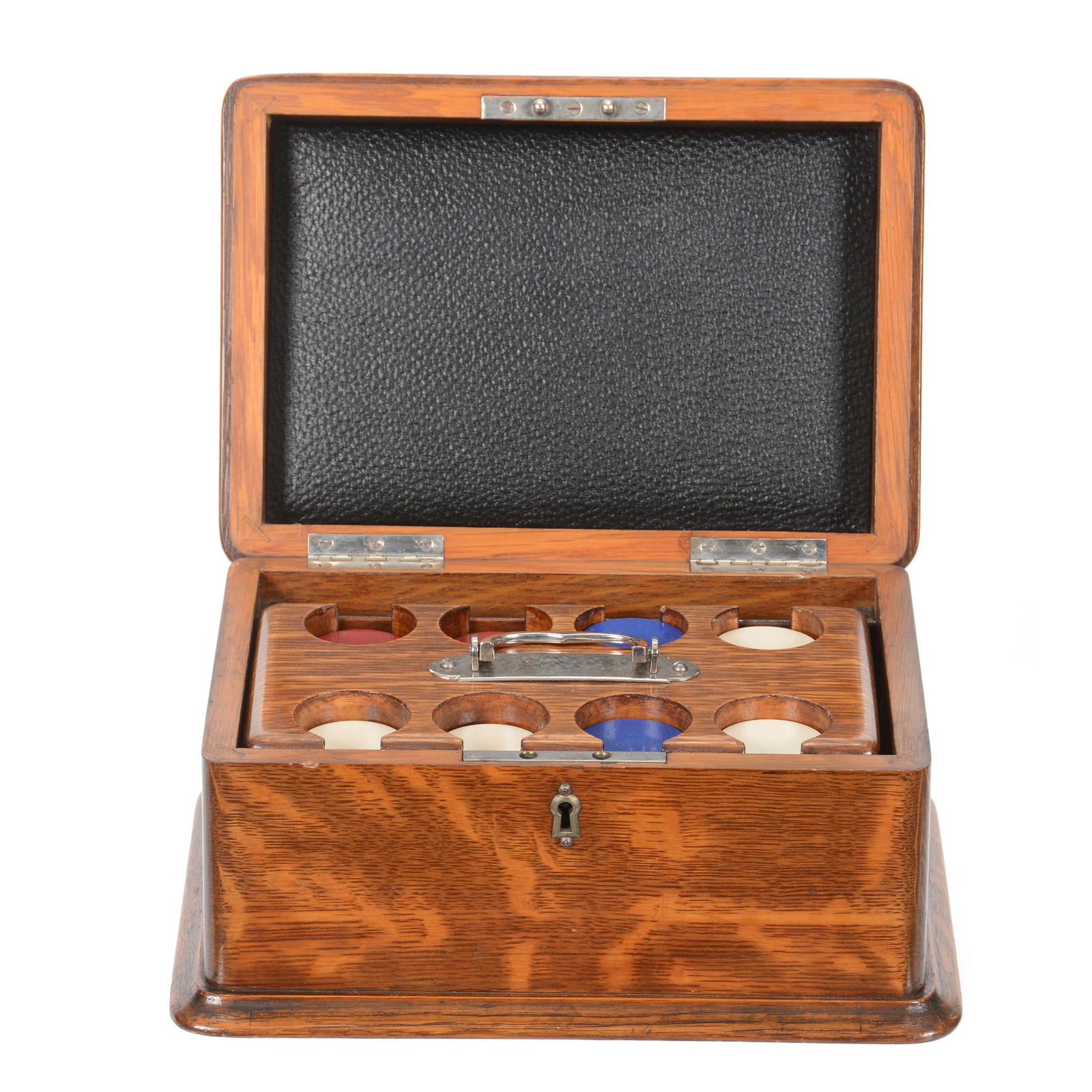 Original Oak Poker Traveling Case: Original Oak Poker Traveling Case, 6" x 8" x 11", Removeable Quarter Sawn Oak Chip Rack, Two Slots for Playing Cards, Nice Quality, West Coast Collection