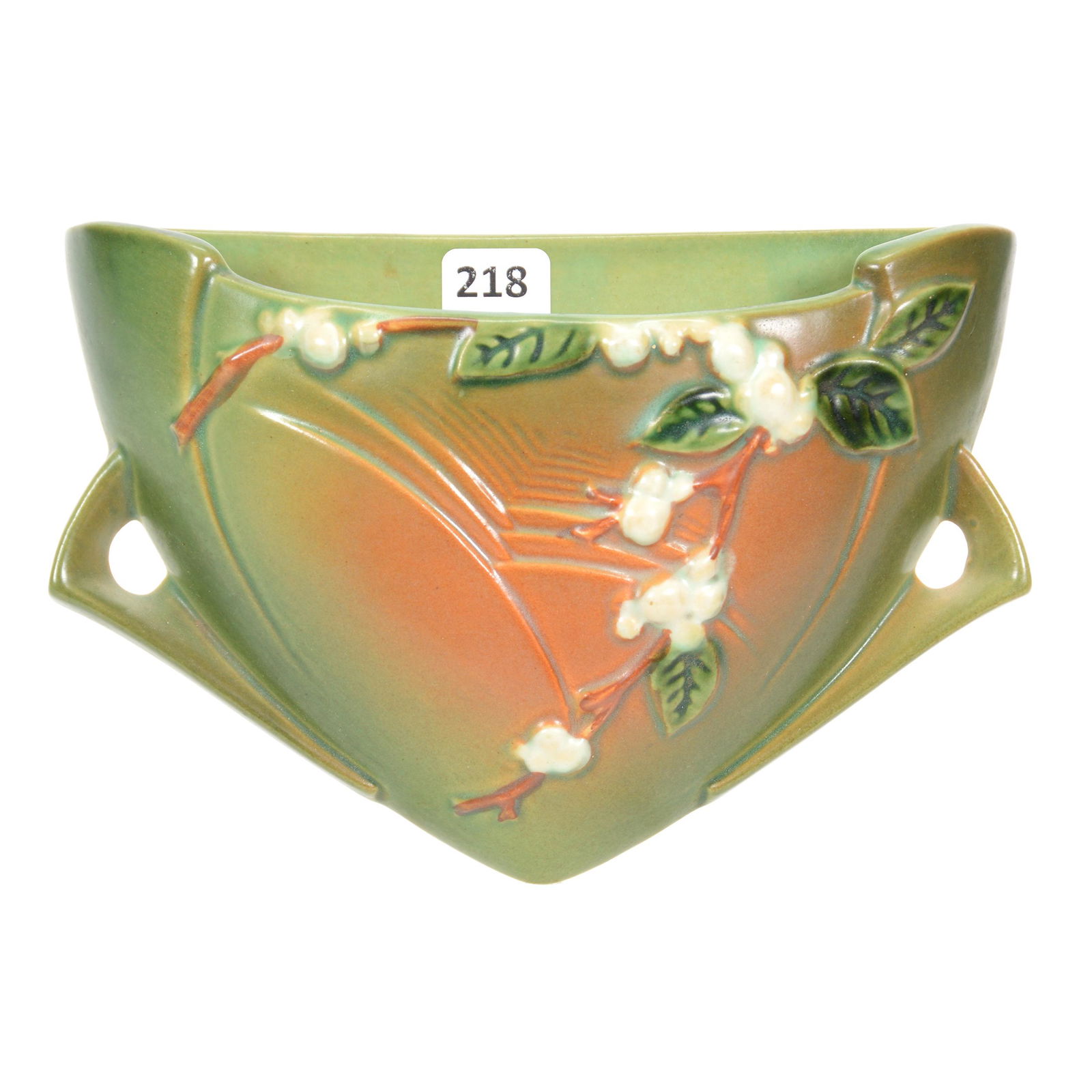 Roseville Art Pottery Wall Pocket, Snowberry #1WP-8": Roseville Art Pottery Wall Pocket, Snowberry #1WP-8", Green/Brown Tones, The Collection of Brianna Falvey