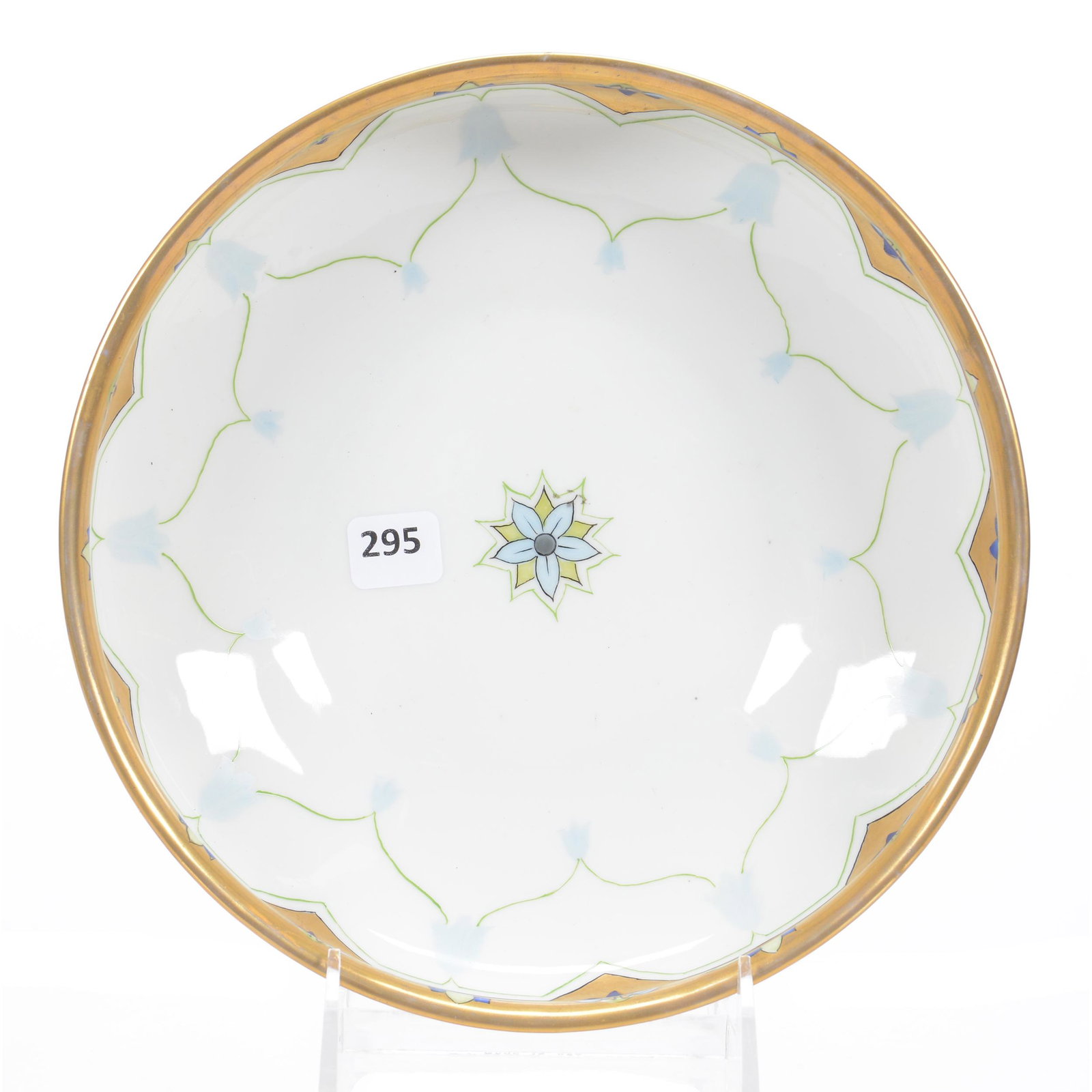 Bowl Marked Pickard, Blue Bell Design: Bowl Marked Pickard, Blue Bell Design, 2.75" x 8.75", White with Blue & Cobalt Blue, Decorated Inside and Outside, Heavy Gold Border, Artist Signed "CK" for Charles Koenig, Circa 1905-1910, Private Co