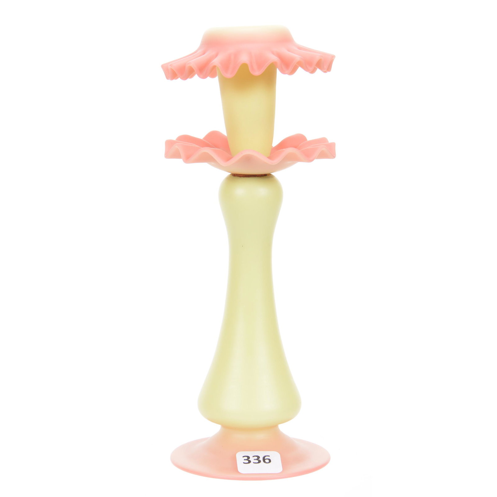 Candlestick, Mt. Washington, Burmese Art Glass: Candlestick, Mt. Washington, Burmese Art Glass, 8.75" x 3.5", Three Part, Attributed to Mt. Washington, Private Collection. UPDATED 9-8-20: Added Maker.