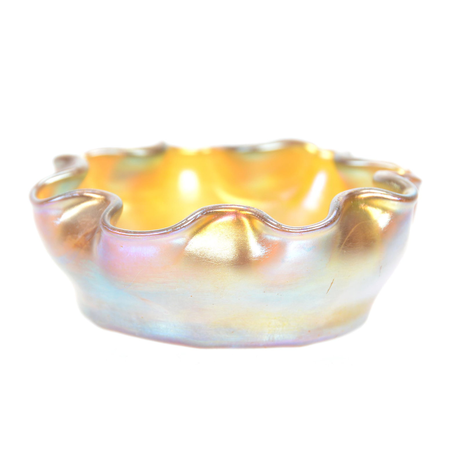 Salt Cellar, Gold Iridescent Signed "LCT": Salt Cellar, Gold Iridescent Signed "LCT", 2.75", Ruffled Rim, Private Collection