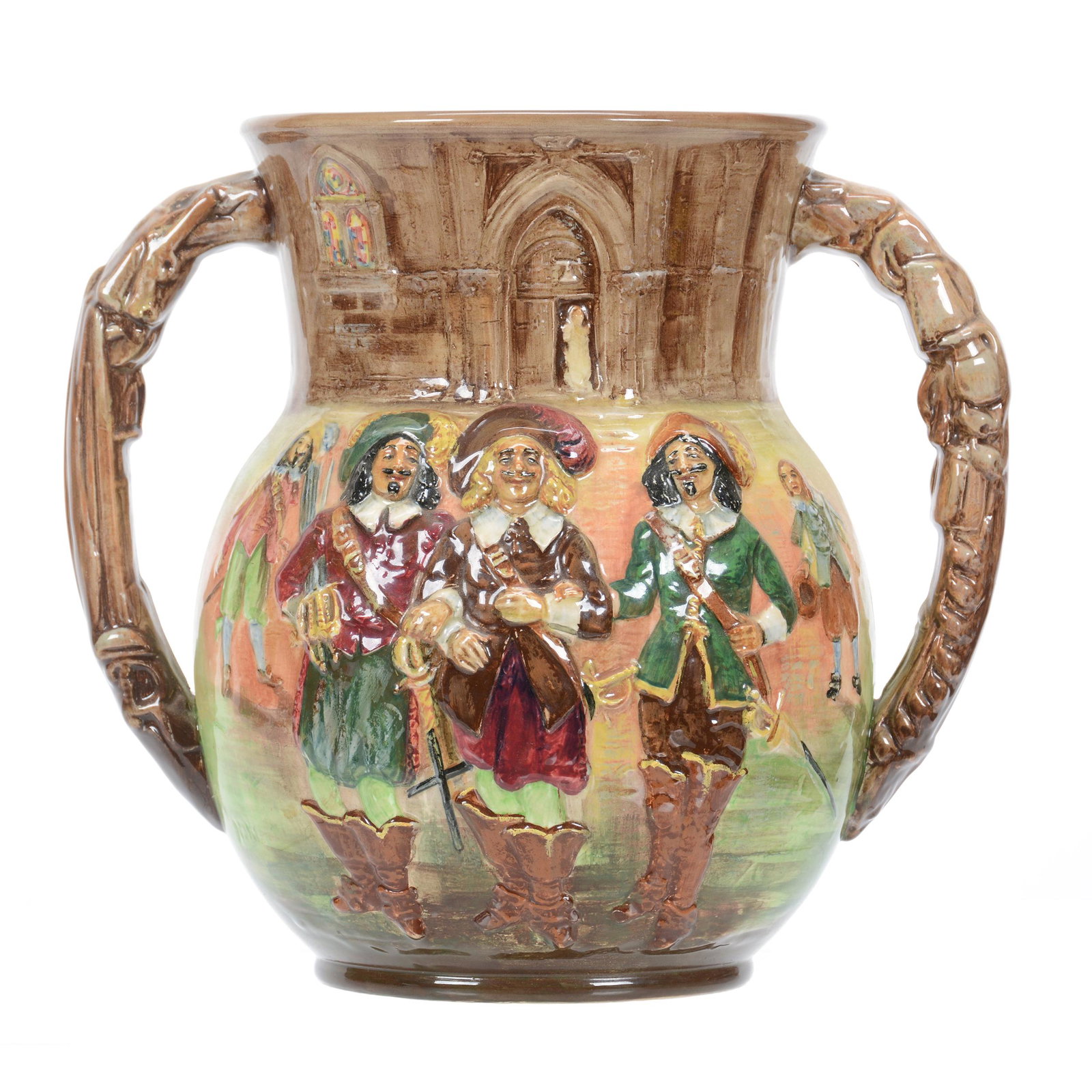Vase Marked Royal Doulton Limited Edition #482/600: Vase Marked Royal Doulton Limited Edition #482/600, 10" x 11", Features Three Musketeers, #482 of 600, Private Estate from Central Illinois