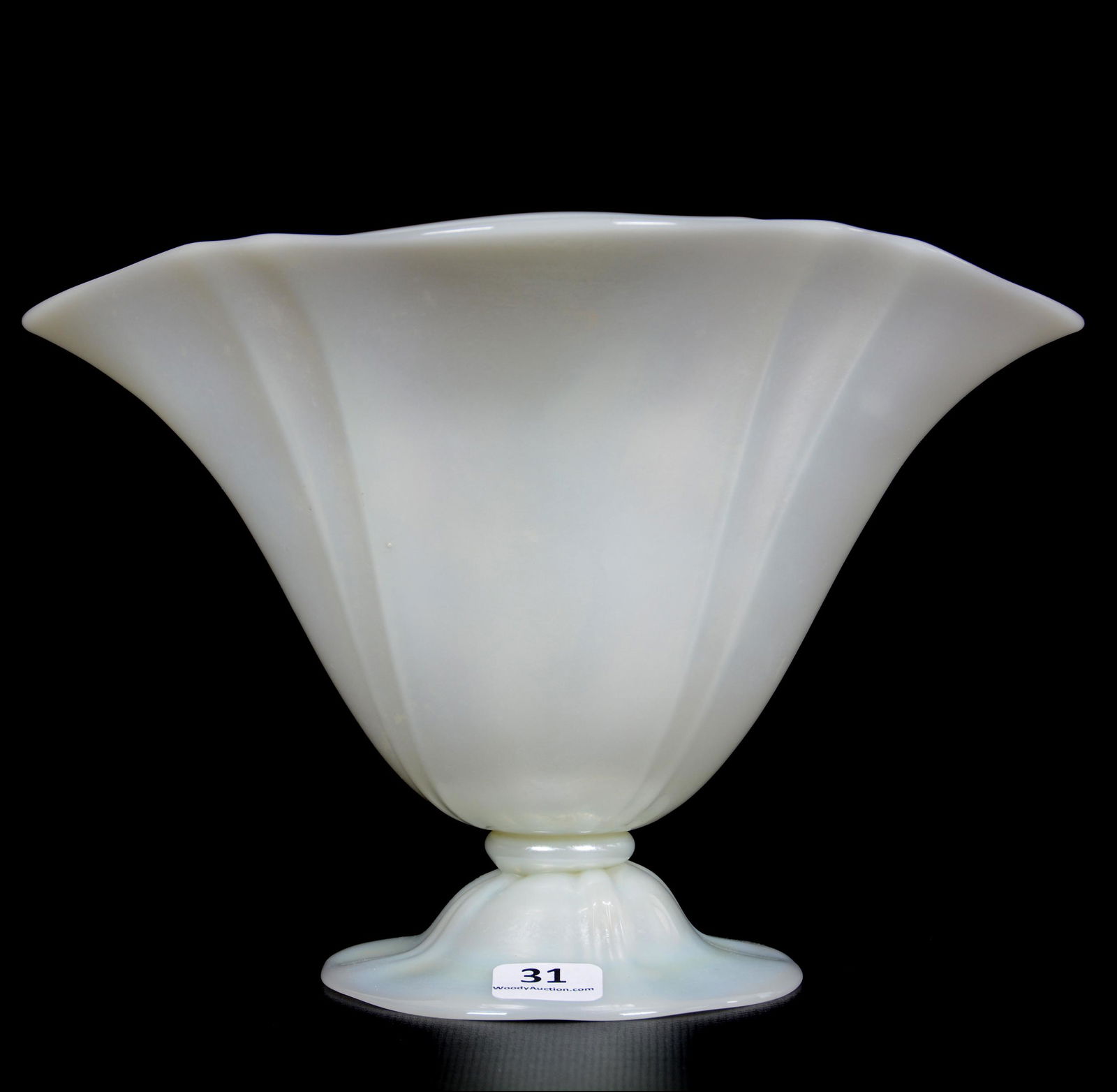Pedestal Ivrene Art Glass Vase by Steuben: Pedestal Ivrene Art Glass Vase by Steuben, 6.25" x 8.75", Steuben Optic Rib, The Estate of Les Hamilton