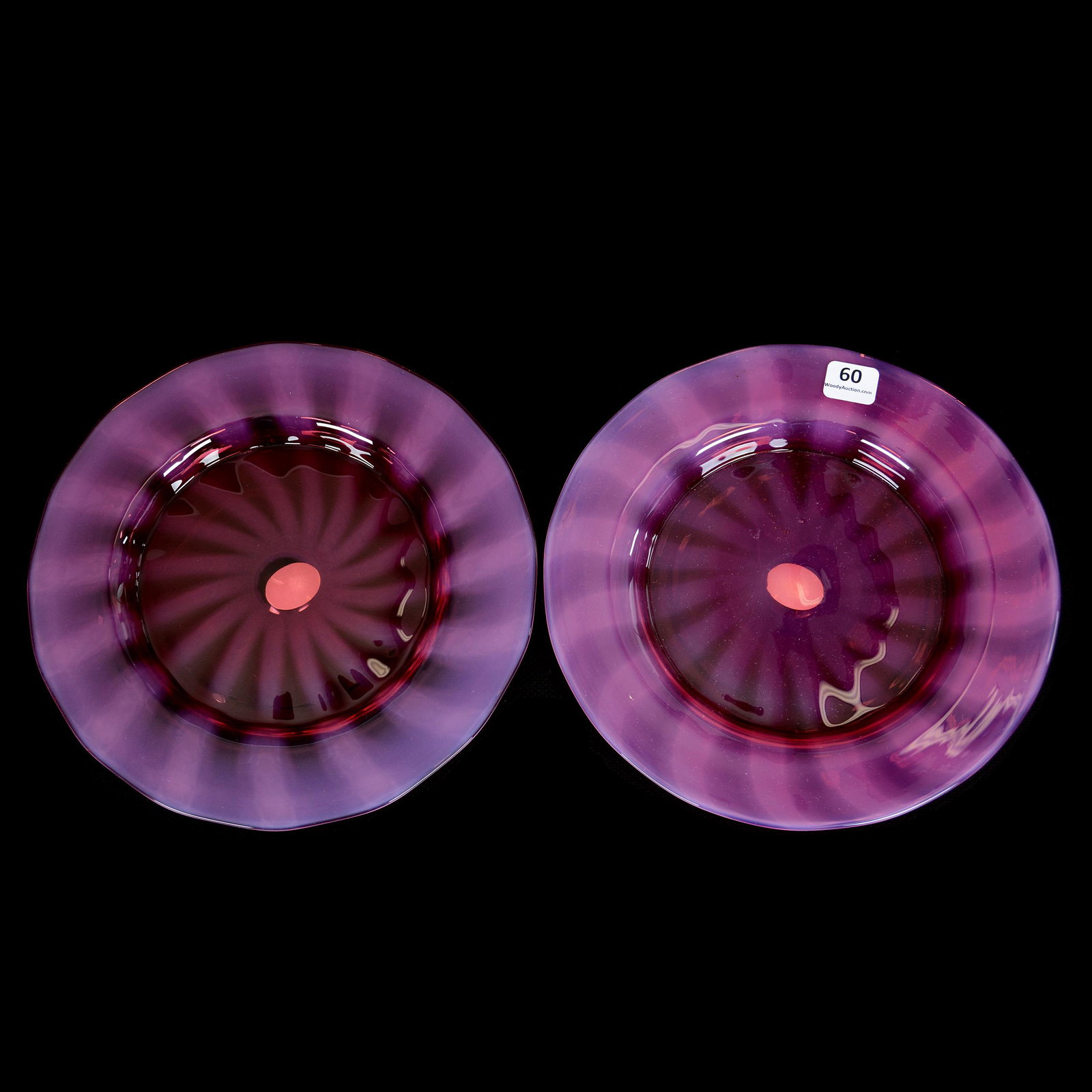 Pair Plates by Steuben, Oriental Poppy Color: Pair Plates by Steuben, Oriental Poppy Color, 8.5", The Estate of Les Hamilton