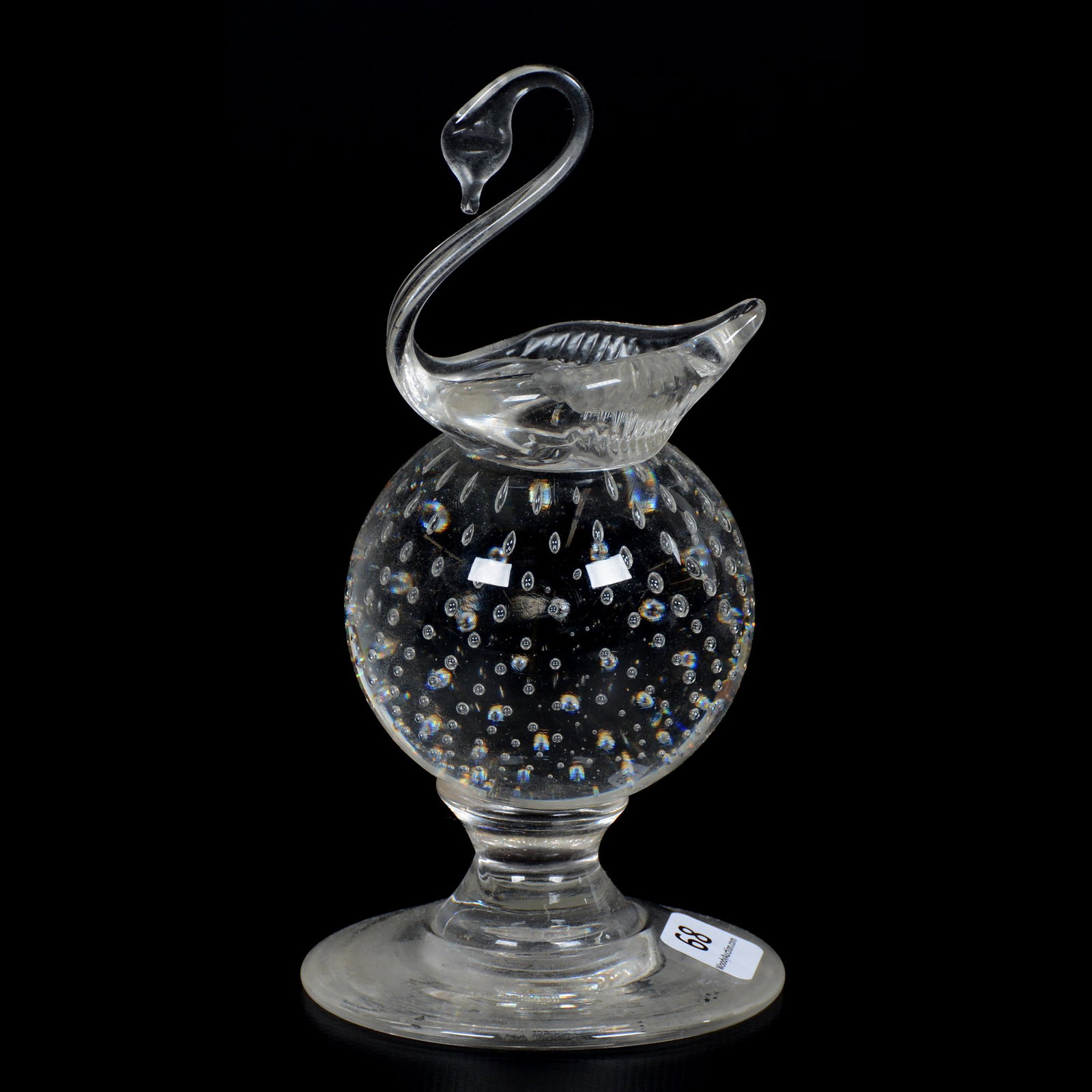 Paperweight by Pairpoint: Paperweight by Pairpoint, 6.5", Clear Controlled Bubble with Figural Swan, Private Estate from Central Illinois