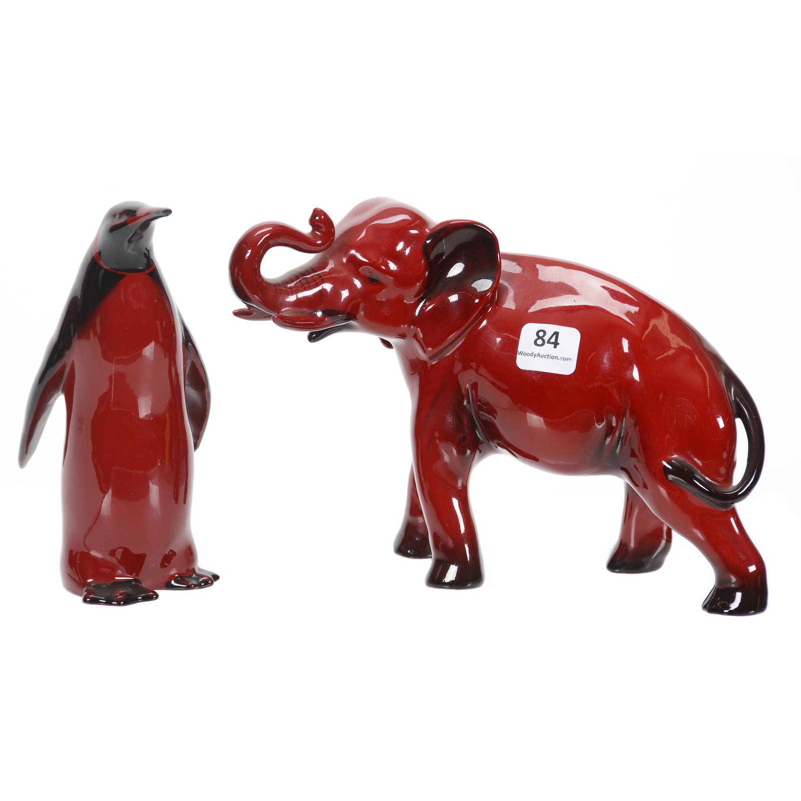 (2) Royal Doulton Flambe Figurines: (2) Royal Doulton Flambe Figurines, (1) 6" Penguin, (1) 5.5" Elephant, Private Estate from Central Illinois