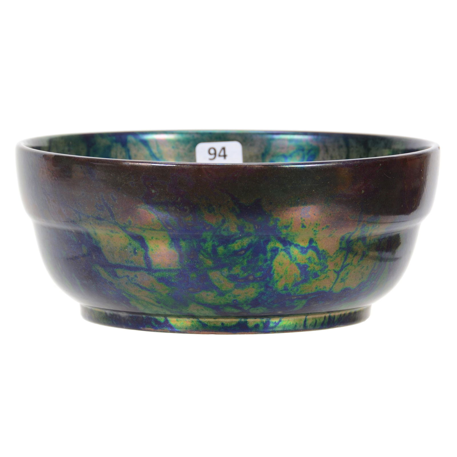 Bowl Marked Zsolnay Art Pottery: Bowl Marked Zsolnay Art Pottery, 3.25" x 7.75", Blue, Silver and Green Marbleized Colors, The Estate of Les Hamilton