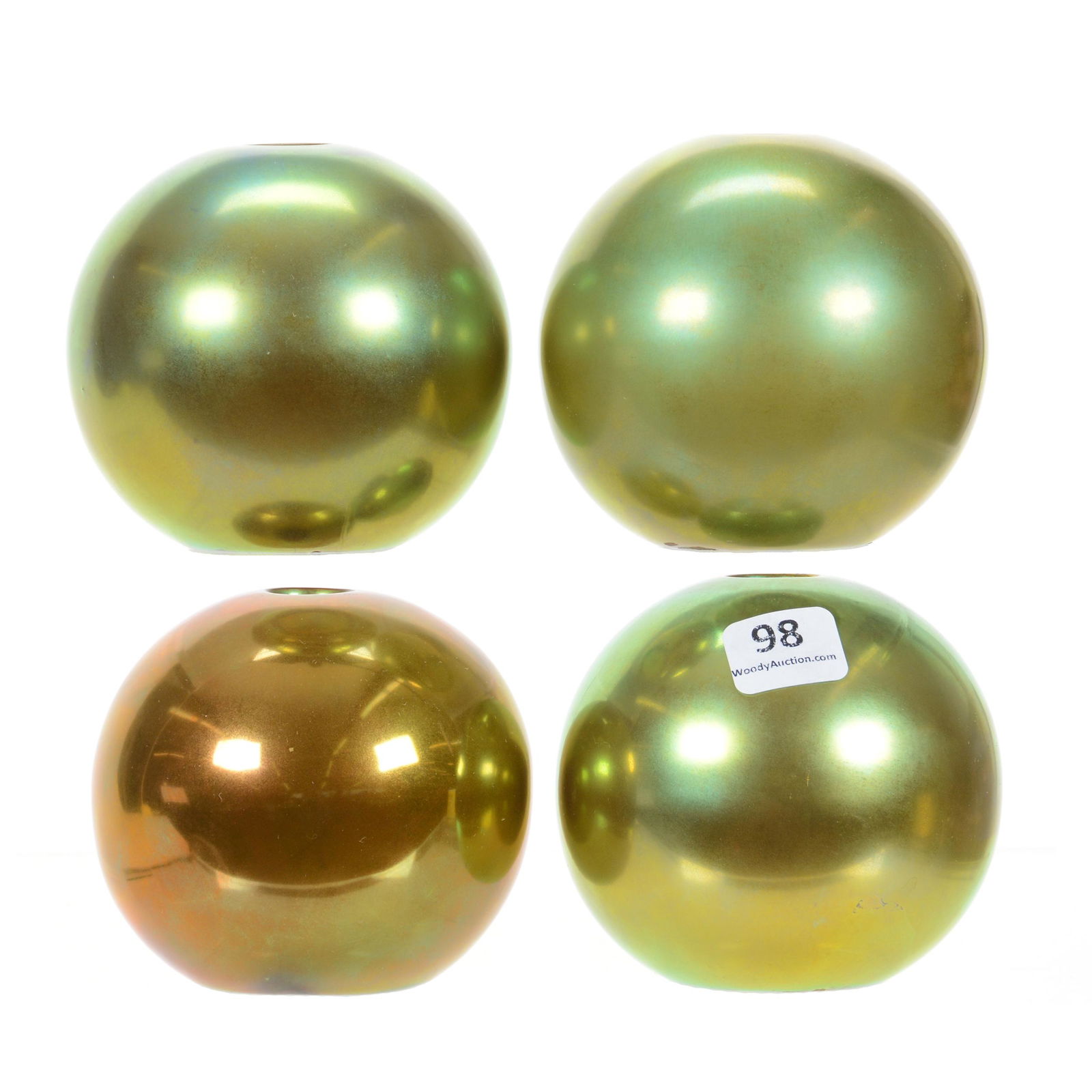 (4) Ball Vases Marked Zsolnay Art Pottery: (4) Ball Vases Marked Zsolnay Art Pottery, 3" x 3.25", Green Iridescent, The Estate of Les Hamilton