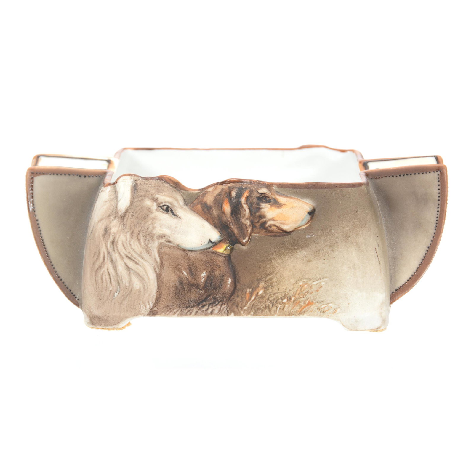 Ash Tray Marked Nippon, Blow Out Mold: Ash Tray Marked Nippon, Blown Out Mold, 2.25" x 6.5", Three Embossed Dogs, Private Estate from Central Illinois