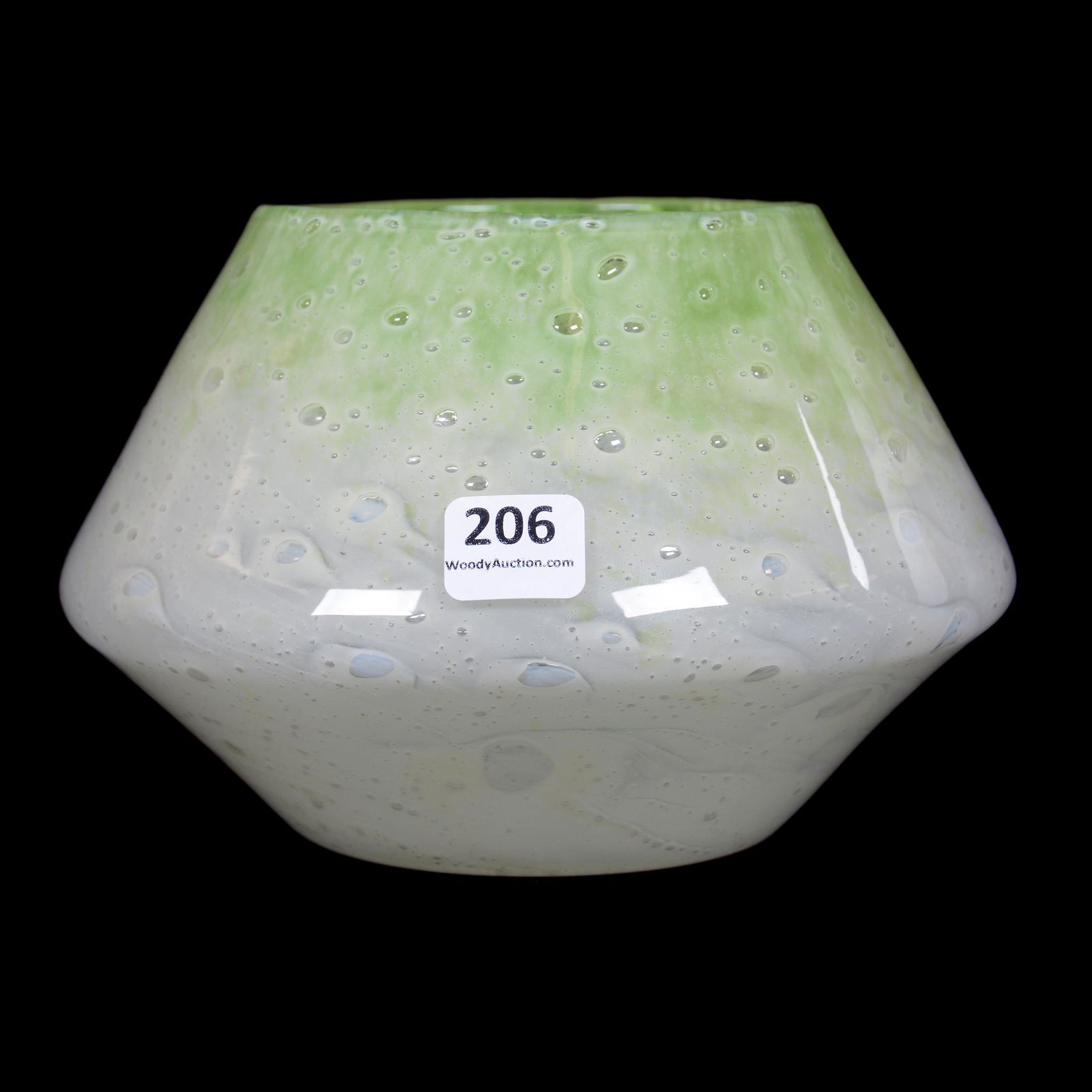 Vase by Steuben, Green and White Cluthra: Vase by Steuben, Green and White Cluthra, 4.5" x 7", The Estate of Les Hamilton