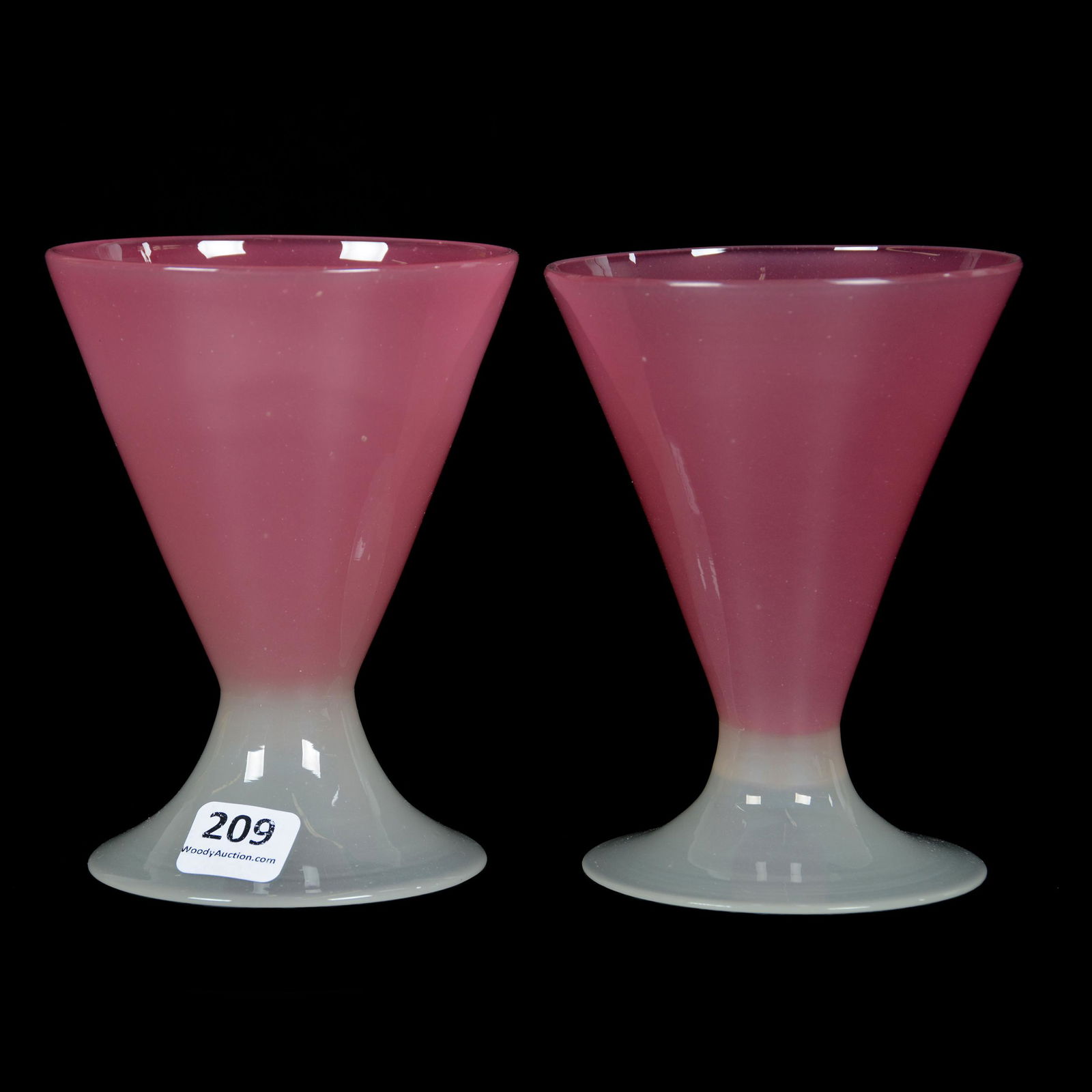 (2) Goblets by Steuben, Rosaline Alabaster: (2) Goblets by Steuben, Rosaline Alabaster, 5" x 3.75", The Estate of Les Hamilton