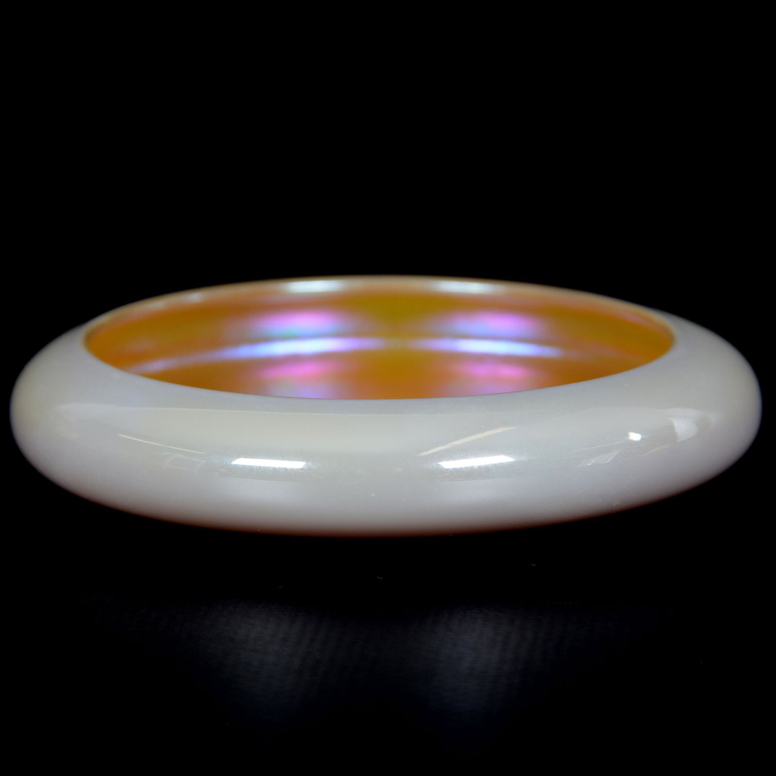 Dish, Rolled Rim, by Steuben, Gold Calcite: Dish, Rolled Rim, by Steuben, Gold Calcite, 3.75", Nice Color, The Estate of Les Hamilton