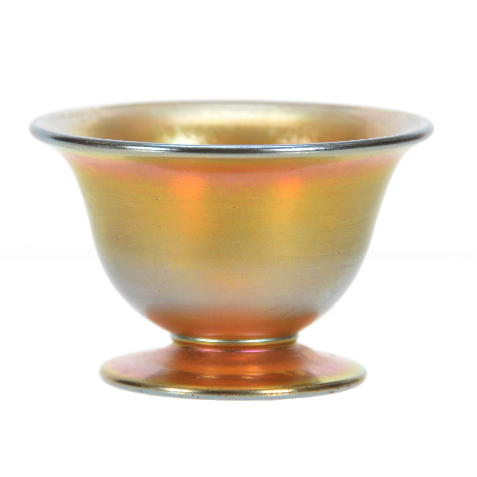 Pedestal Salt Dip Marked Aurene #7067 by Steuben: Pedestal Salt Dip Marked Aurene #7067 by Steuben, 1.5" x 2.25", The Estate of Les Hamilton