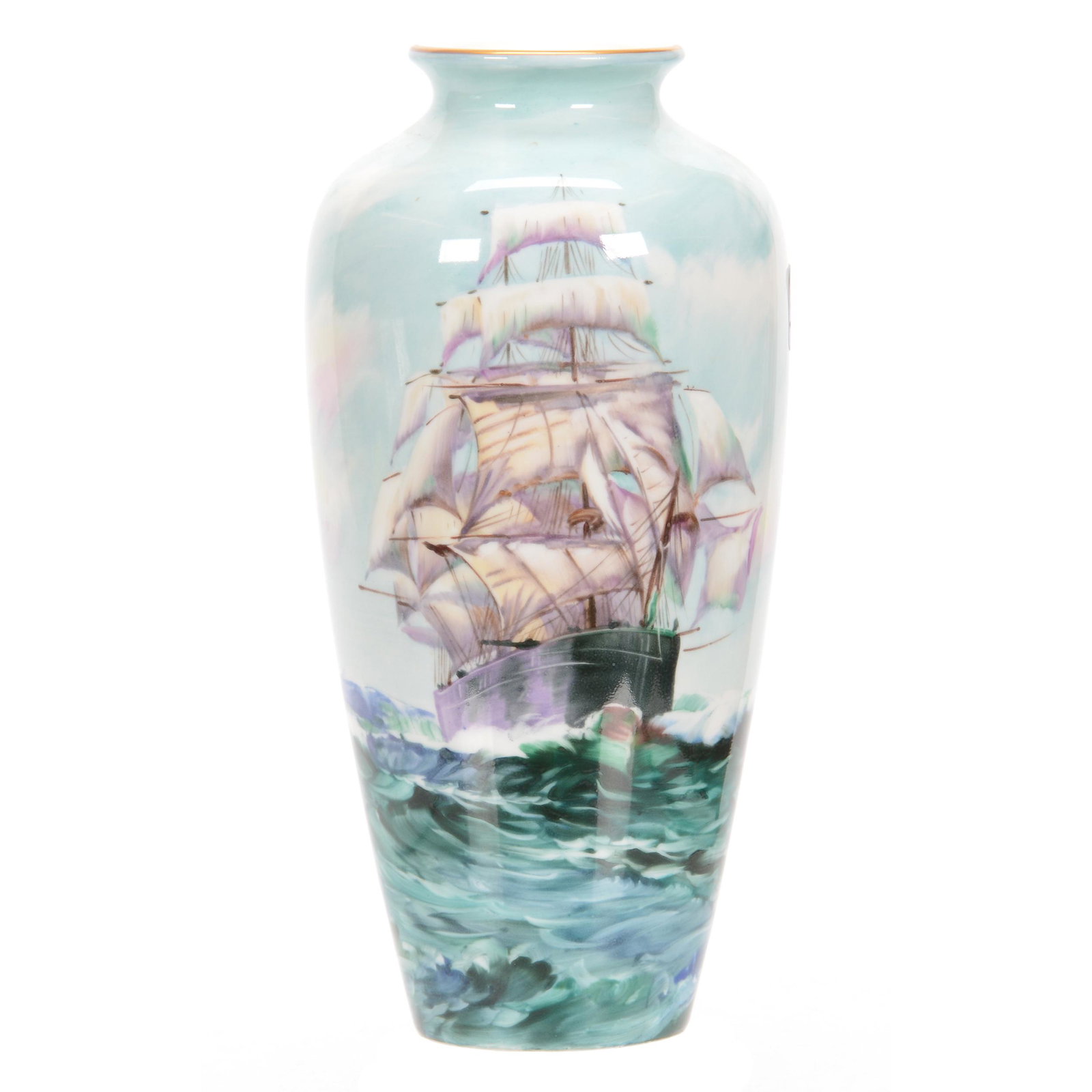 Vase Marked Noritake, Hand Painted Galleon Ship: Vase Marked Noritake, Hand Painted Galleon Ship, 8.25" x 3.75", Artist Signed, Very Nice Quality, Private Estate from Central Illinois