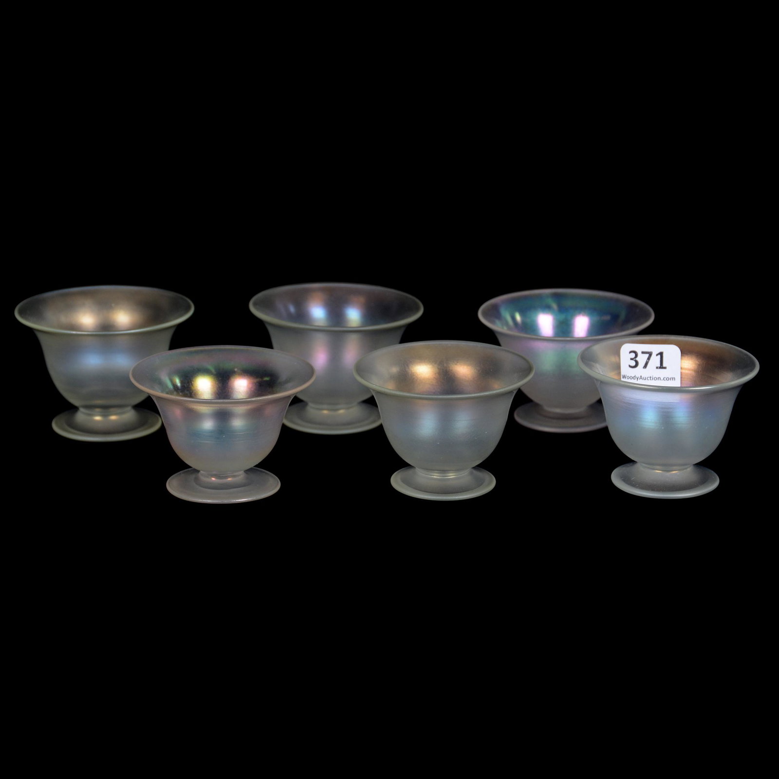 (6) Pedestal Salt Dips, Steuben Verre De Soie: (6) Pedestal Salt Dips, Steuben Verre De Soie, 1.5" x 2.5", The Estate of Les Hamilton