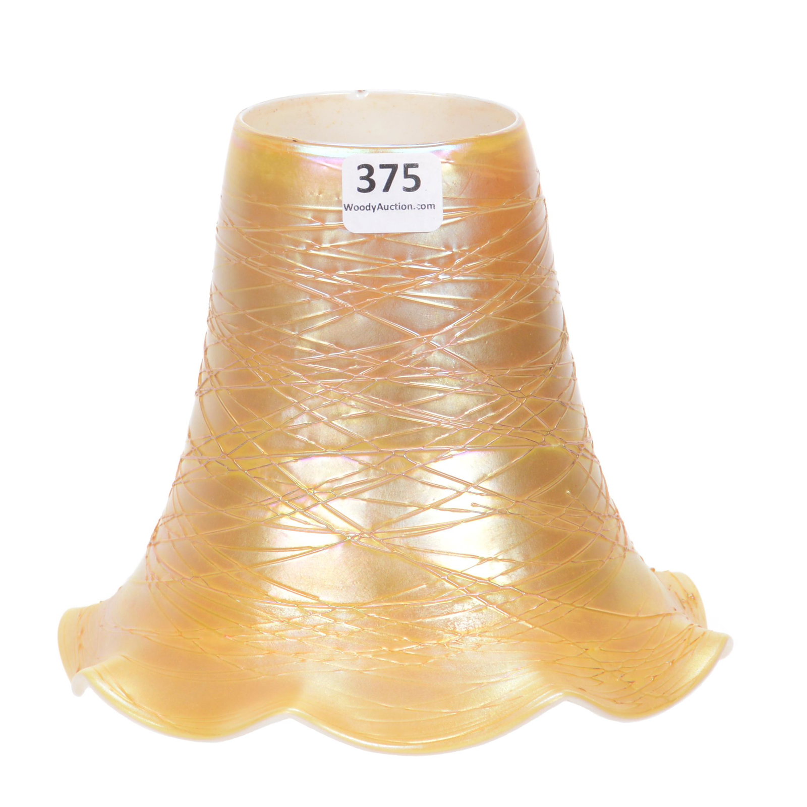 Torchiere Light Shade, Gold Calcite with Threaded: Torchiere Light Shade, Gold Calcite W/Threaded Overlay, 5" x 6", 2.25" Fitter Opening, One Small Rim Nick, The Estate of Les Hamilton
