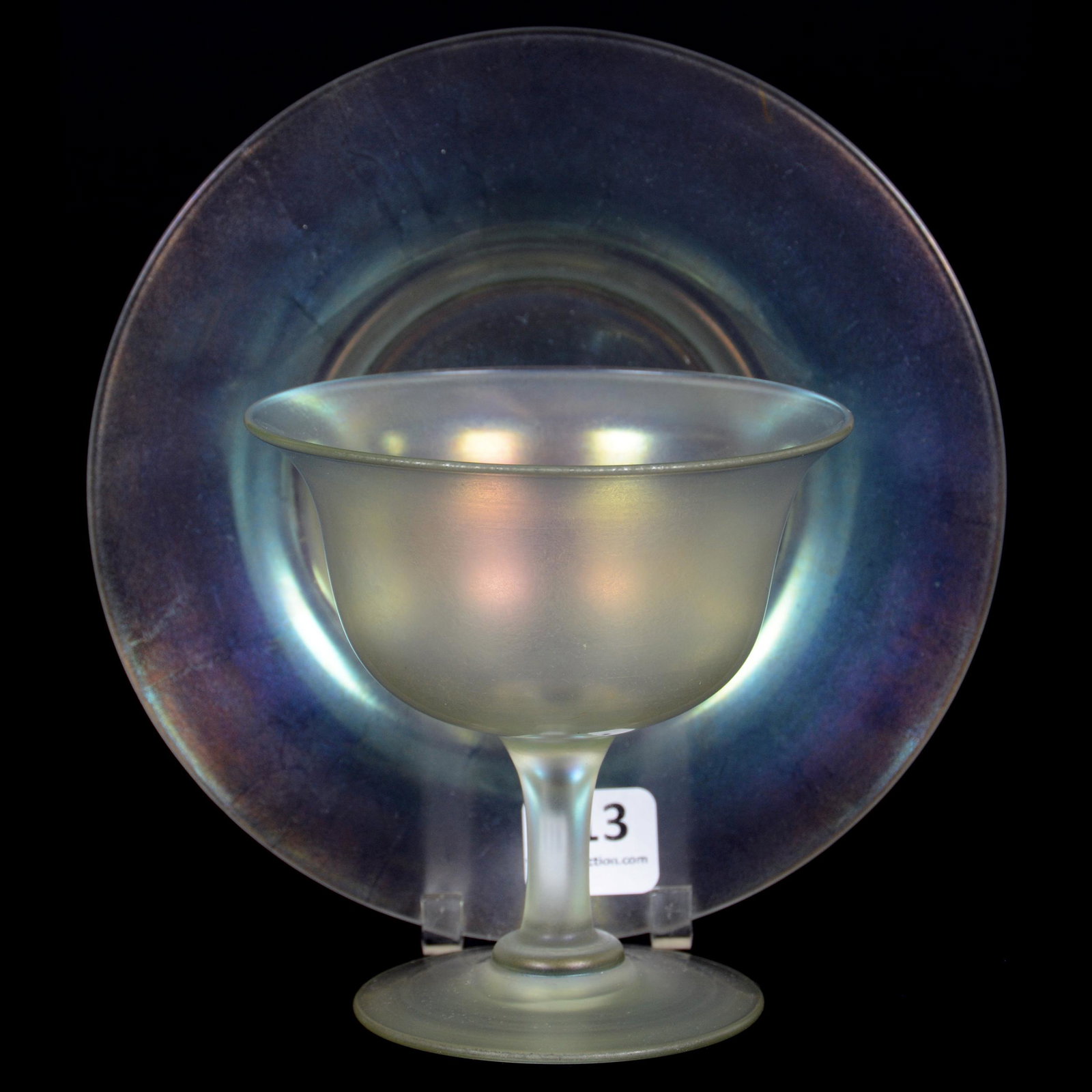 Sherbet & Underplate by Steuben, Aquamarine: Sherbet & Underplate by Steuben, Aquamarine, 4" x 6", The Estate of Les Hamilton