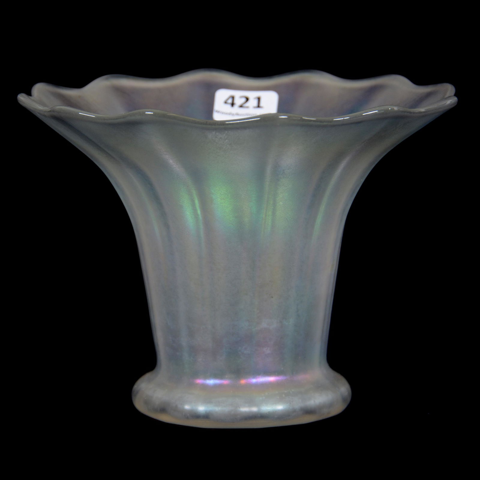 Vase, Unmarked Steuben Verre De Soie: Vase, Unmarked Steuben Verre De Soie, 4.5" x 5.75", Optic Rib Design, The Estate of Les Hamilton