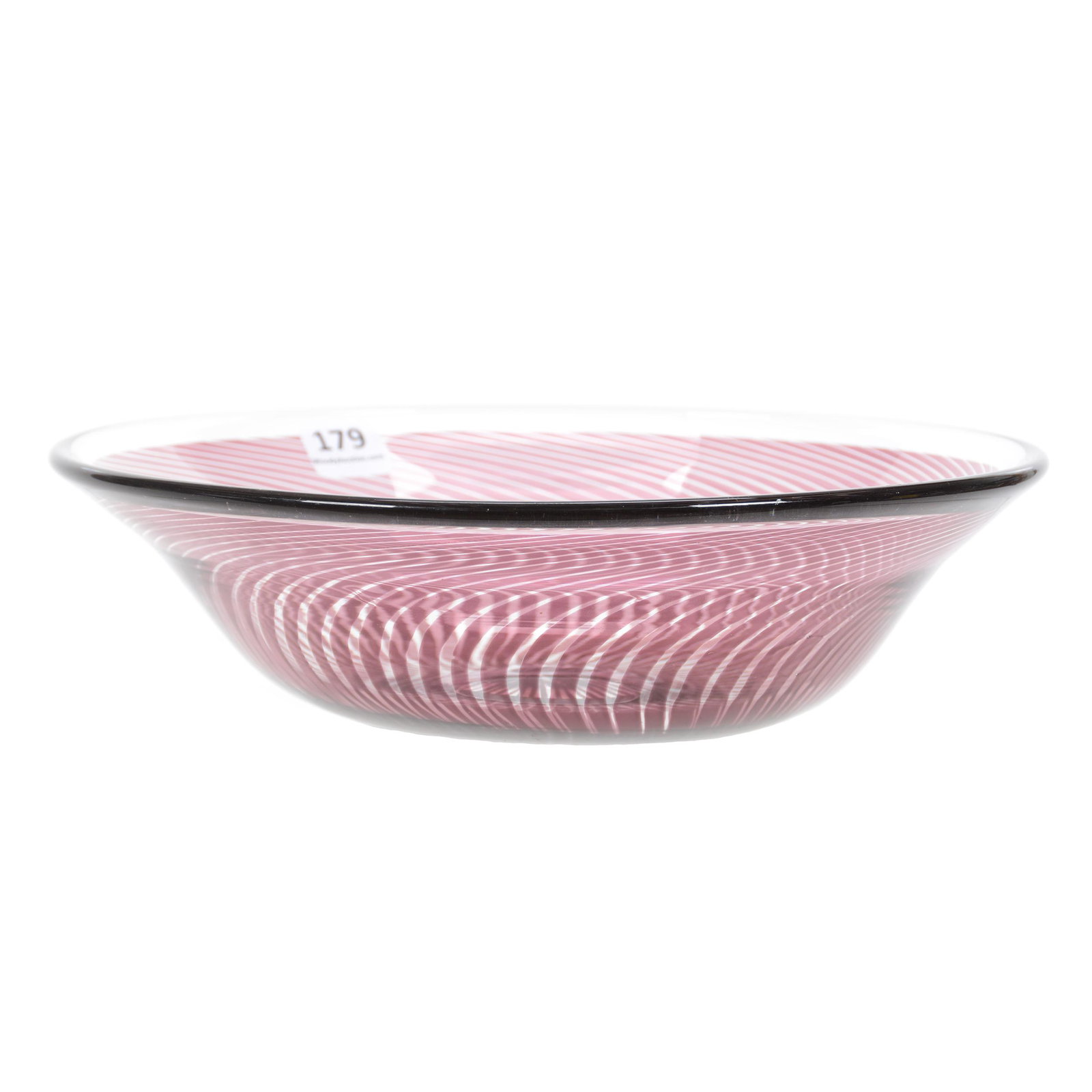 Bowl Signed "Orrefors P. Graal Edward Hald": Bowl Signed "Orrefors P. Graal Edward Hald", 2.5" x 9.25", Clear Bowl with Amethyst Swirled Ribbon Design, John Lolley Estate, Monroe, LA. The majority of Mr. Lolley's collection was marked with a mus
