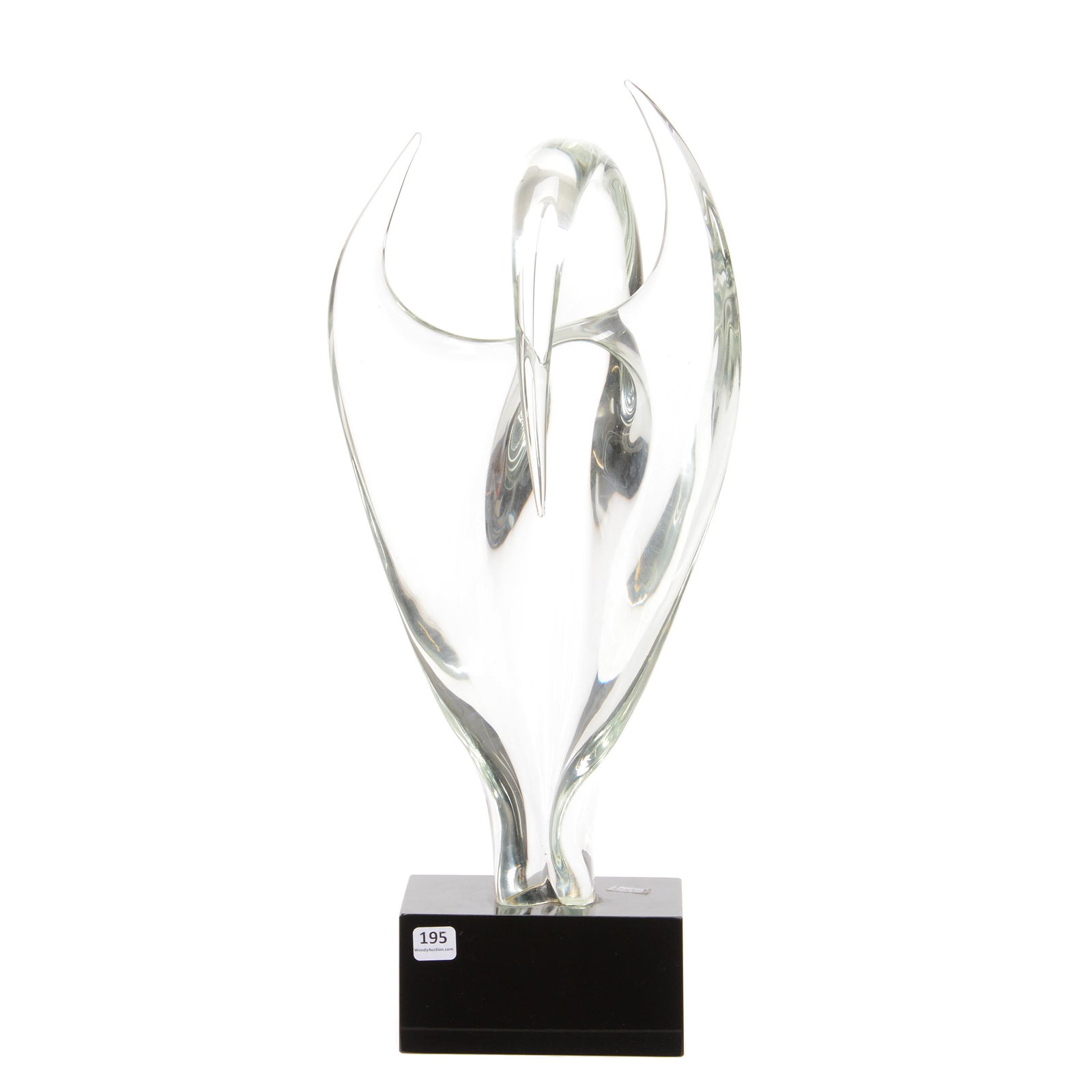 Italian Glass Sculpture, Clear Glass, Black Glass Base: Italian Glass Sculpture, Clear Glass, Black Glass Base, 20" x 8.5", Signed "Forma Murano", over 18.5 Pounds Total Weight, John Lolley Estate, Monroe, LA. The majority of Mr. Lolley's collection was ma