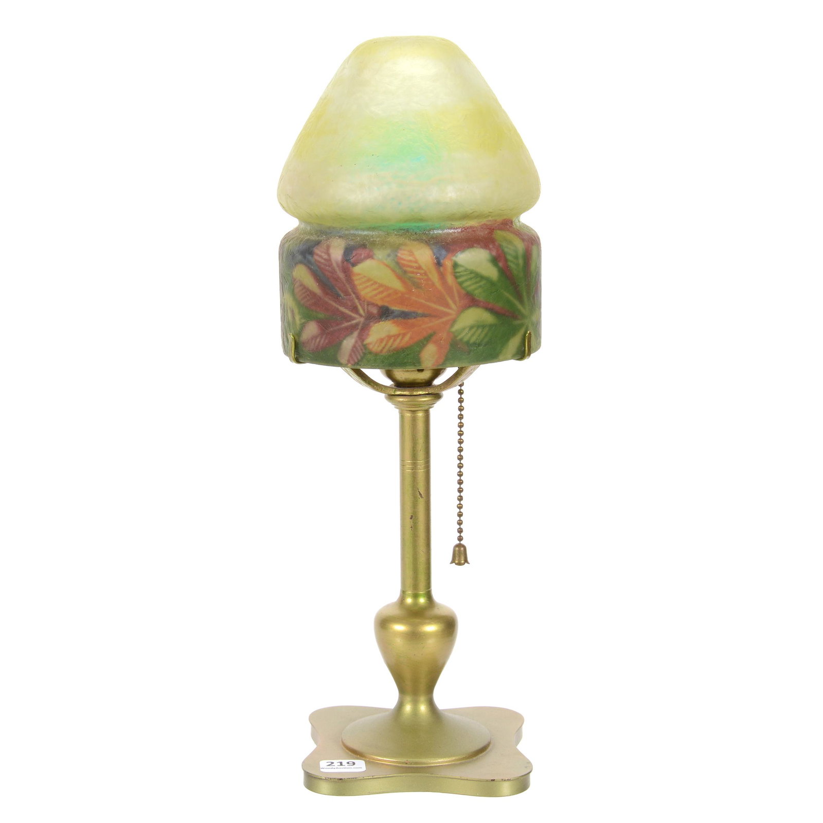 Pairpoint Boudoir Lamp: Pairpoint Boudoir Lamp, 14.25" x 5", Bullet Shaped Reverse Painted Shade with Sycamore Branch Decor Set on Marked "Pairpoint B3023" Lamp Base, Single Bulb, John Lolley Estate, Monroe, LA. The majority