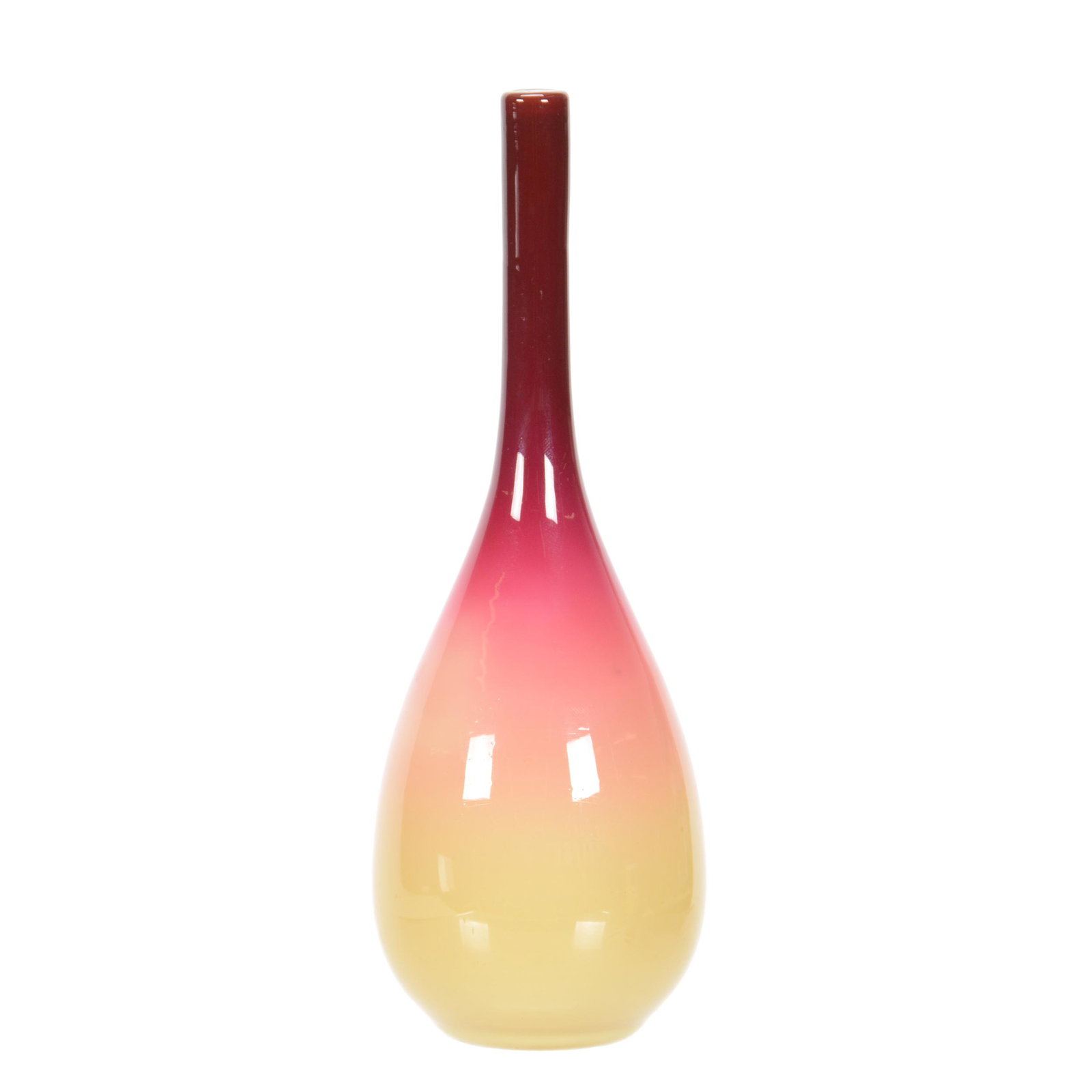 Vase, Wheeling Peachblow Art Glass, Nice Color: Vase, Wheeling Peachblow Art Glass, Nice Color, 8.75" x 3", John Lolley Estate, Monroe, LA. The majority of Mr. Lolley's collection was marked with a museum labeling pen which can be removed.