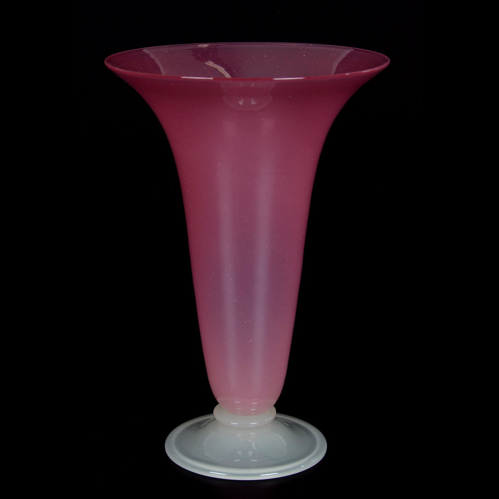 Pedestal Vase, Steuben Rosaline Art Glass: Pedestal Vase, Steuben Rosaline Art Glass, 8" x 5.5", John Lolley Estate, Monroe, LA. The majority of Mr. Lolley's collection was marked with a museum labeling pen which can be removed.