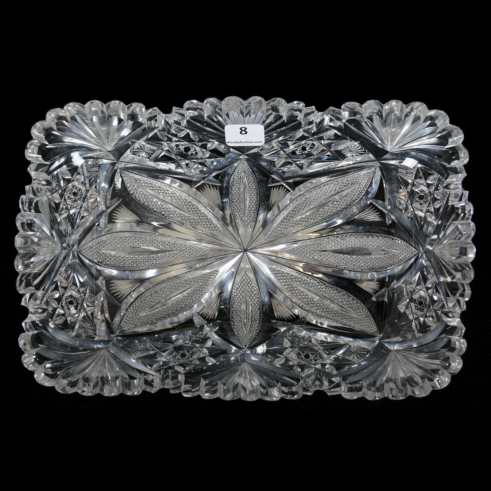 Rectangular Tray, ABCG, Venetian Pattern by Hawkes: Rectangular Tray, American Brilliant Cut Glass, Venetian Pattern by Hawkes, 2" x 10" x 6.5", Pattern Patent 1890, The Ernest and Barbara Ramsay Collection
