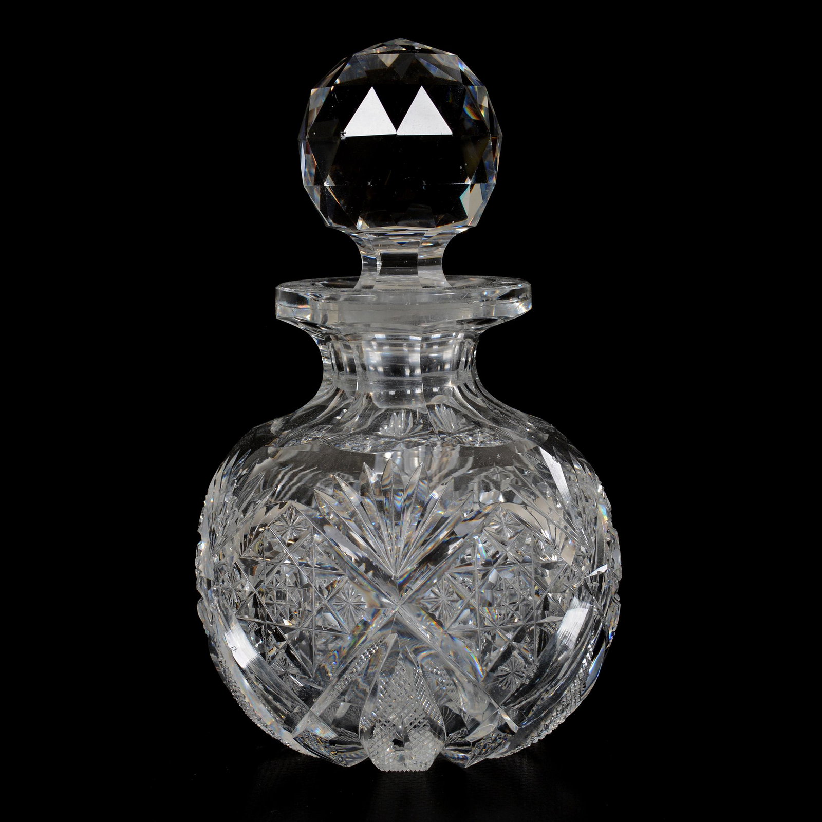 Cologne Bottle, ABCG, Venetian Pattern by Hawkes: Cologne Bottle, American Brilliant Cut Glass, Venetian Pattern by Hawkes, 6.5" x 3.75", Stopper is Signed, Patent 1890, The Ernest and Barbara Ramsay Collection