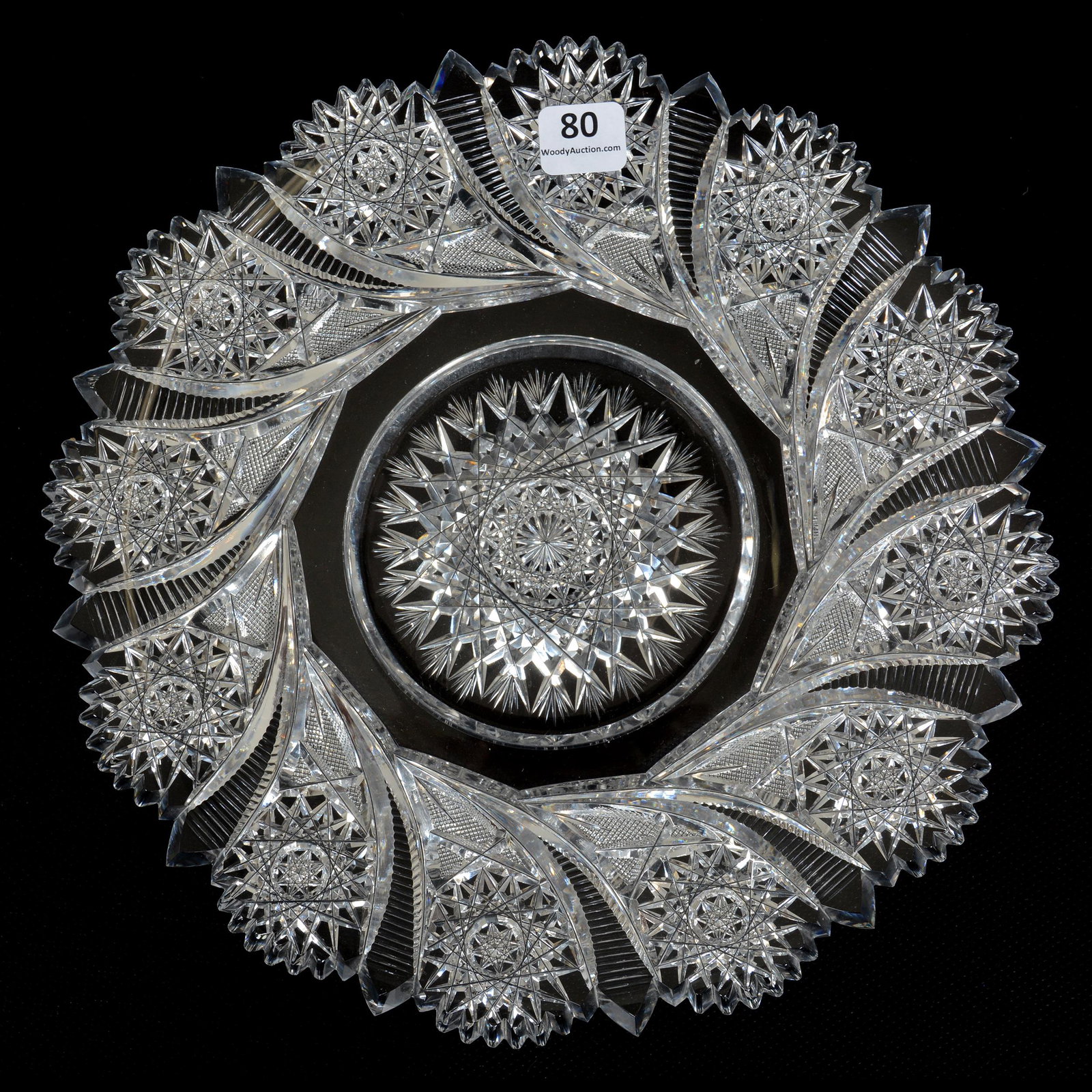 Round Tray, ABCG, Signed Tuthill: Round Tray, American Brilliant Cut Glass, Signed Tuthill, 10", Wafer Base with Flashed Hobstar, Comet Type Design, Fabulous Blank, From a Pacific Northwest Cut Glass Collection