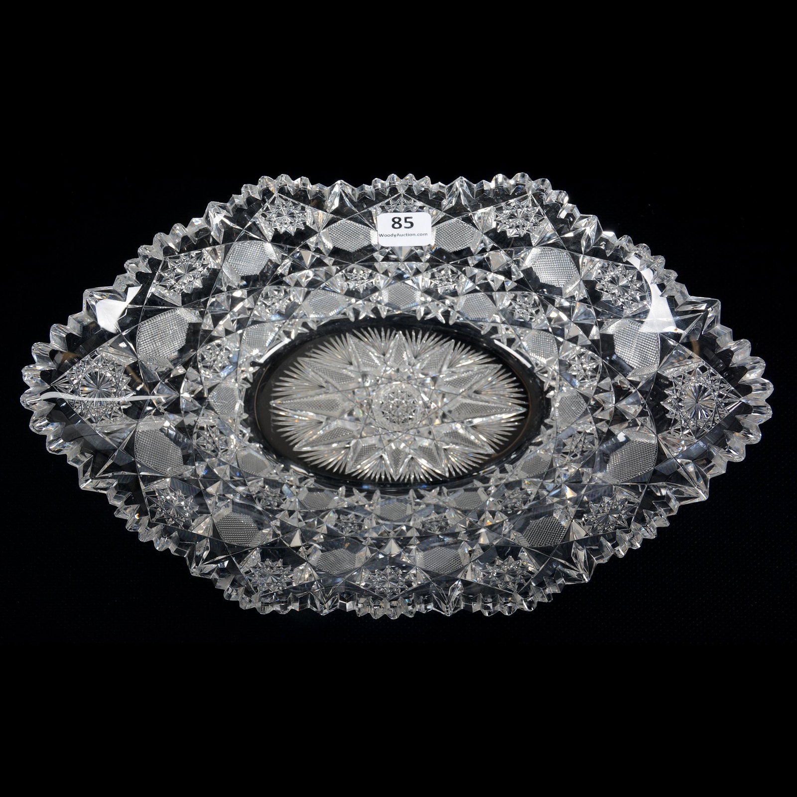 Bowl, Oval, ABCG Signed Tuthill Rex Harvard Pattern: Bowl, Oval, American Brilliant Cut Glass Signed Tuthill Rex Harvard Pattern, 2.75" x 11.75" x 7", Extra Clear, Well Cut Blank, From a Pacific Northwest Cut Glass Collection