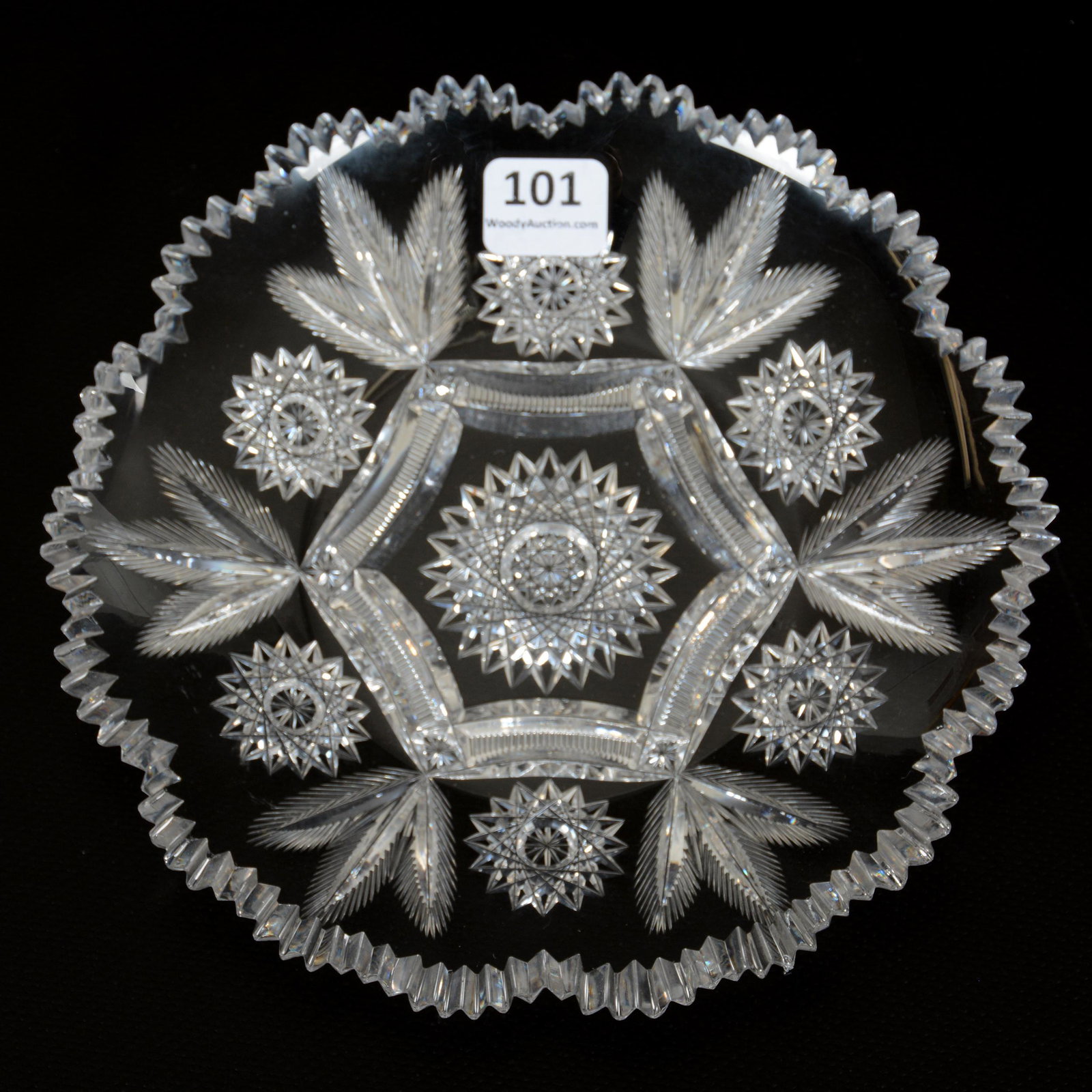 Plate, ABCG, Unmarked Tuthill: Plate, American Brilliant Cut Glass, Unmarked Tuthill, 7", Hobstar, Zipper and Fern Motif, Exactly as Featured in Discriminating Collector by Pearson, Page 155, From a Pacific Northwest Cut Glass Coll