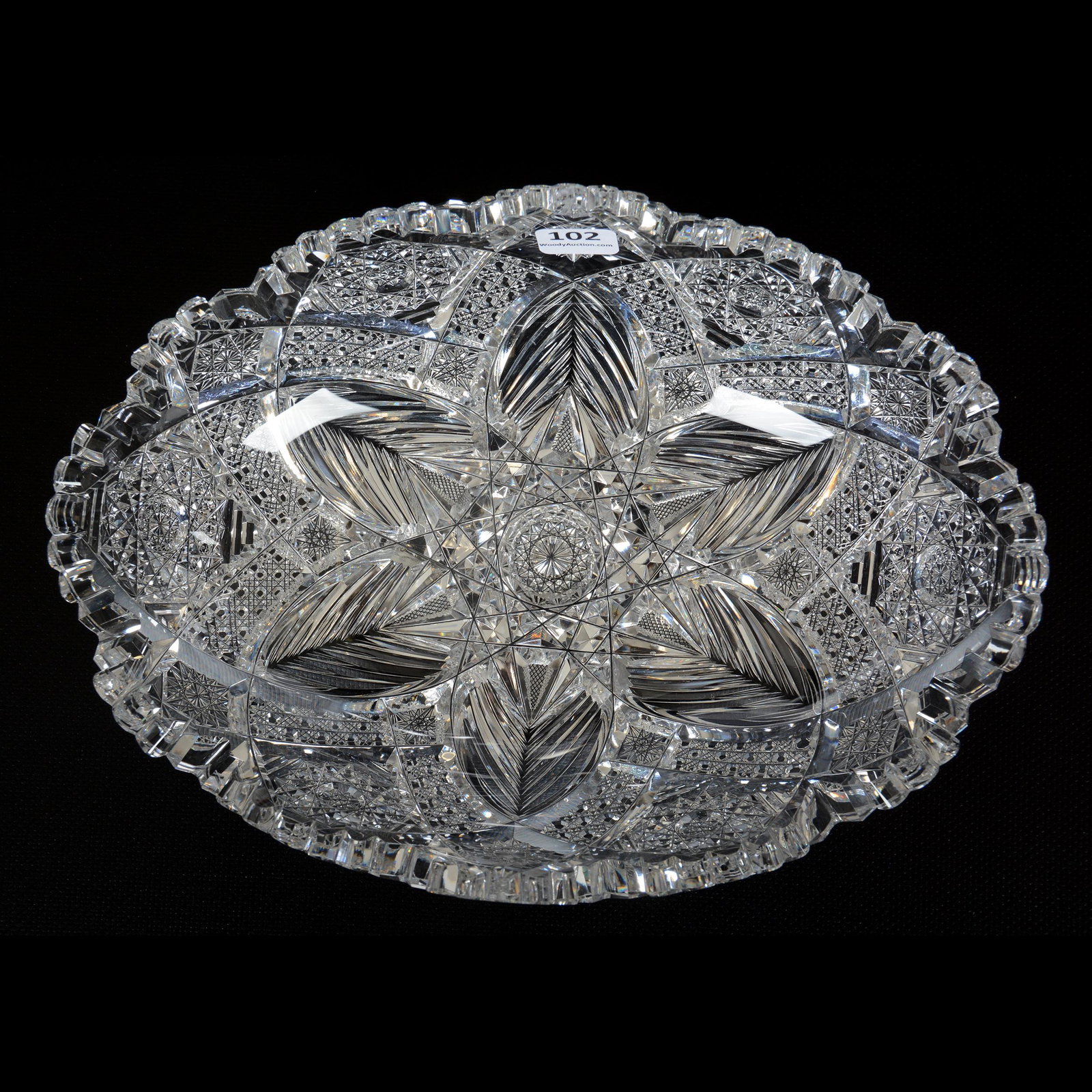 Oval Bowl, ABCG, Silver Leaf Pattern by Pairpoint: Oval Bowl, American Brilliant Cut Glass, Silver Leaf Pattern by Pairpoint, 3.5" x 10.75" x 7.5", Clear Blank, Private Collection, MO