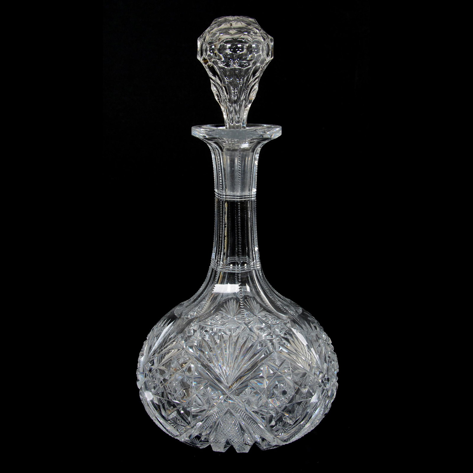 Decanter, ABCG, Venetian Pattern by Hawkes: Decanter, American Brilliant Cut Glass, Venetian Pattern by Hawkes, 11.75" x 5.5", Replacement Stopper, Patent 1890, The Ernest and Barbara Ramsay Collection