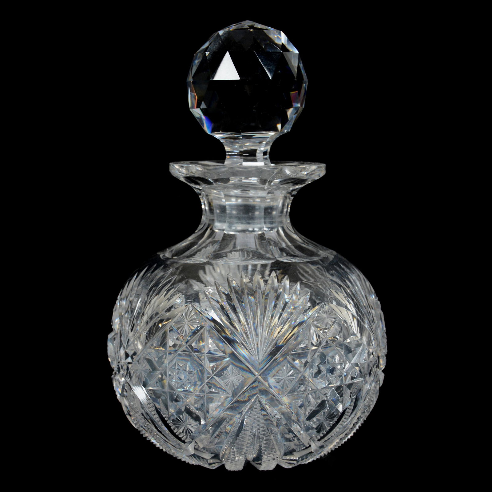 Cologne Bottle, ABCG, Venetian Pattern by Hawkes: Cologne Bottle, American Brilliant Cut Glass, Venetian Pattern by Hawkes, 7.5" x 5", Patent 1890, Rim Bruise and Rim Chip, The Ernest and Barbara Ramsay Collection